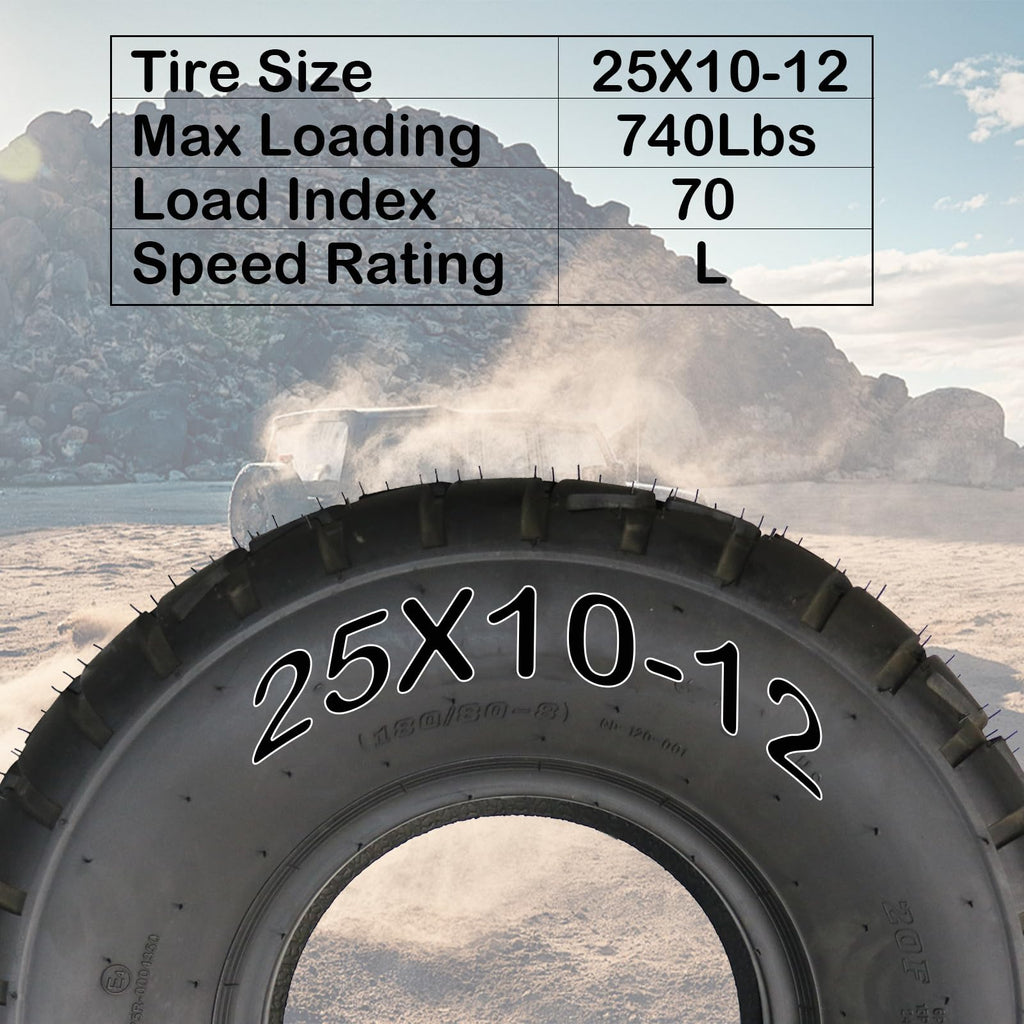 Garvee 2 Pack 25x10-12 ATV Tires 6 PR All-Terrain Tubeless Off-Road Tires for ATV UTV Trail Sand Mud Black