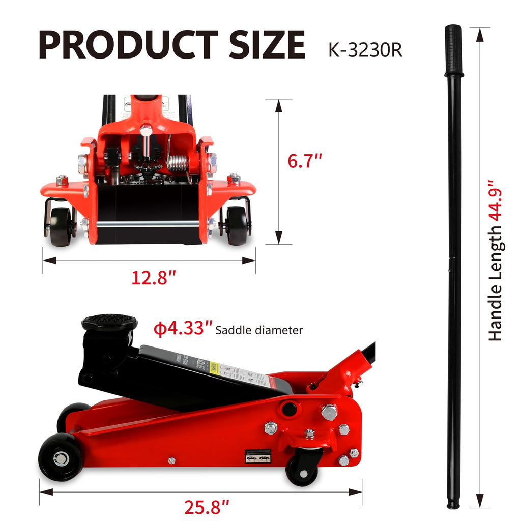 Garvee 3 Ton Hydraulic Trolley Floor Jack Heavy-Duty Steel Racing Floor Jack 5.1"-20" Lifting Range Black