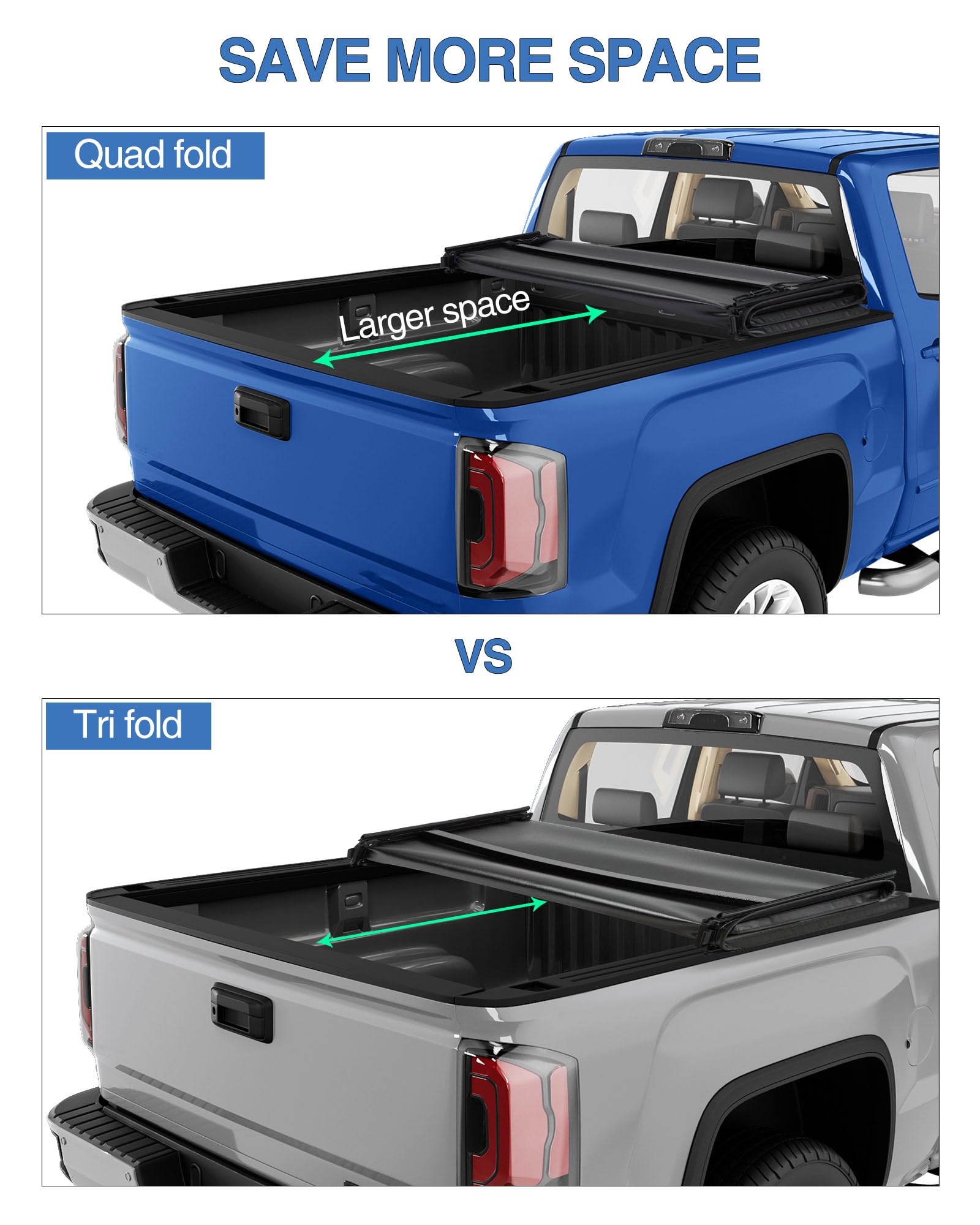 Garvee 6.6ft Quad Fold Soft Tonneau for 19-23 Silverado
