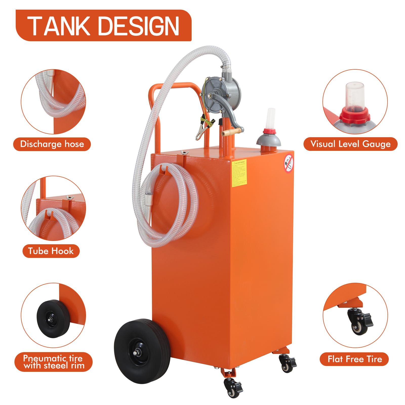 Garvee 40 Gallon Portable Fuel Transfer Storage Tanks Gas Caddy Storage Diesel Kerosene Storage Containers for Boat, Atv, Car, Motorcycle, Orange