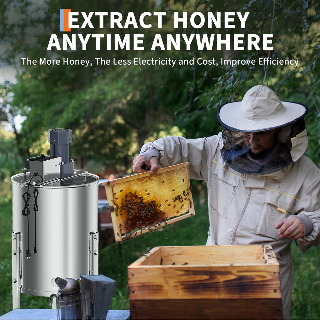 Garvee Electric 4/8 Frame Honey Extractor – Stainless Steel Beekeeping Equipment with 140W Adjustable Motor, Transparent Lid & Adjustable Height for Efficient Harvesting
