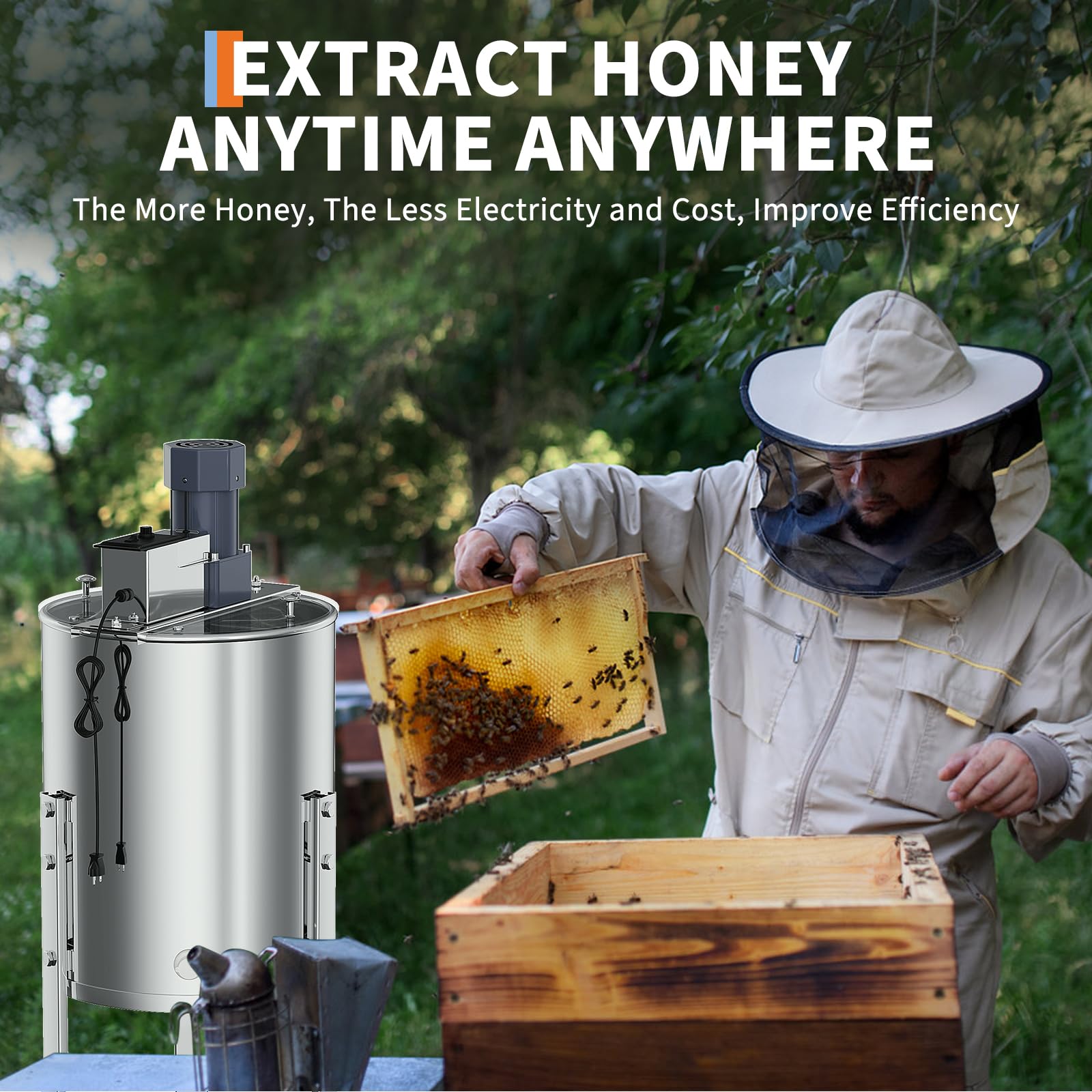 Garvee Electric 4/8 Frame Honey Extractor – Stainless Steel Beekeeping Equipment with 140W Adjustable Motor, Transparent Lid & Adjustable Height for Efficient Harvesting