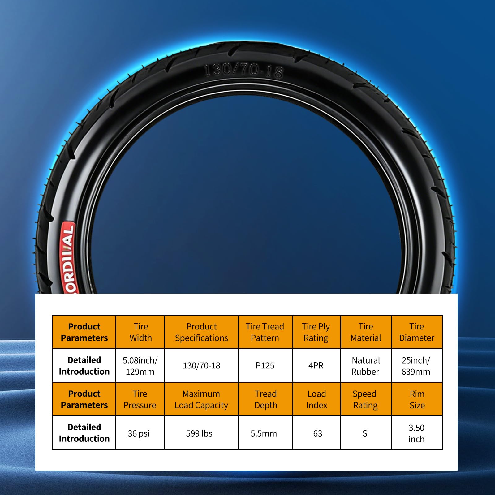 Garvee 130/70-18 Motorcycle Tire Front Black Wall 4PR 63S Tubeless Street Tire Cruiser Touring High Performance Enhanced Grip Longevity