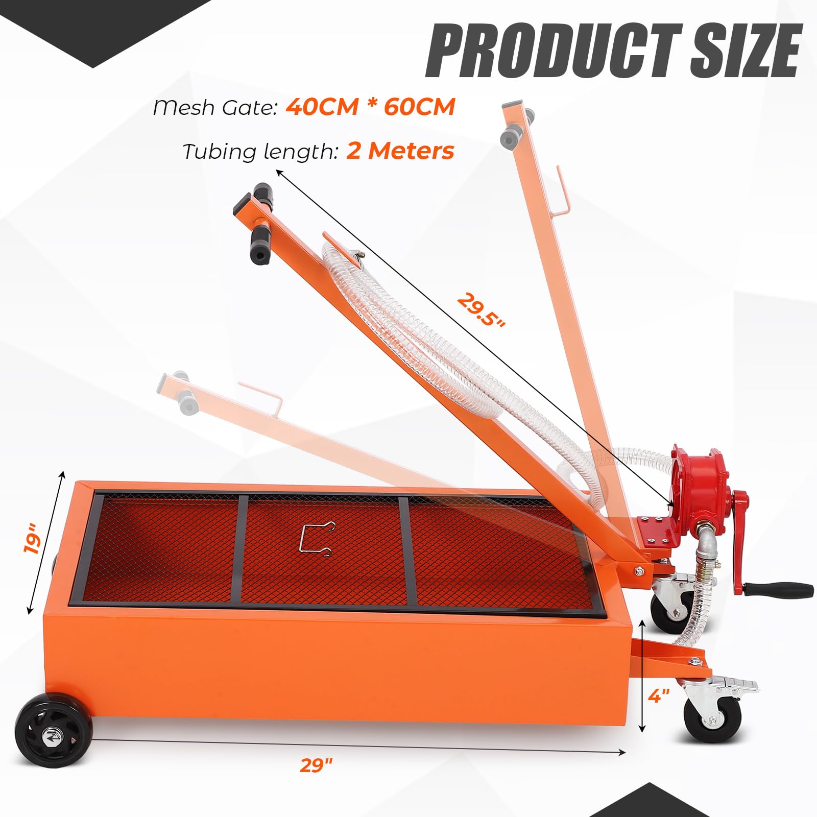 Garvee Oil Drain Pan, 15 Gallon Low Profile Oil Drain Pan with Hand Pump,57L Oil Change Pan with 8ft Hose & Folding Handle, Rolling Oil Drain Cart for Car, SUV, Trucks Oil Draining