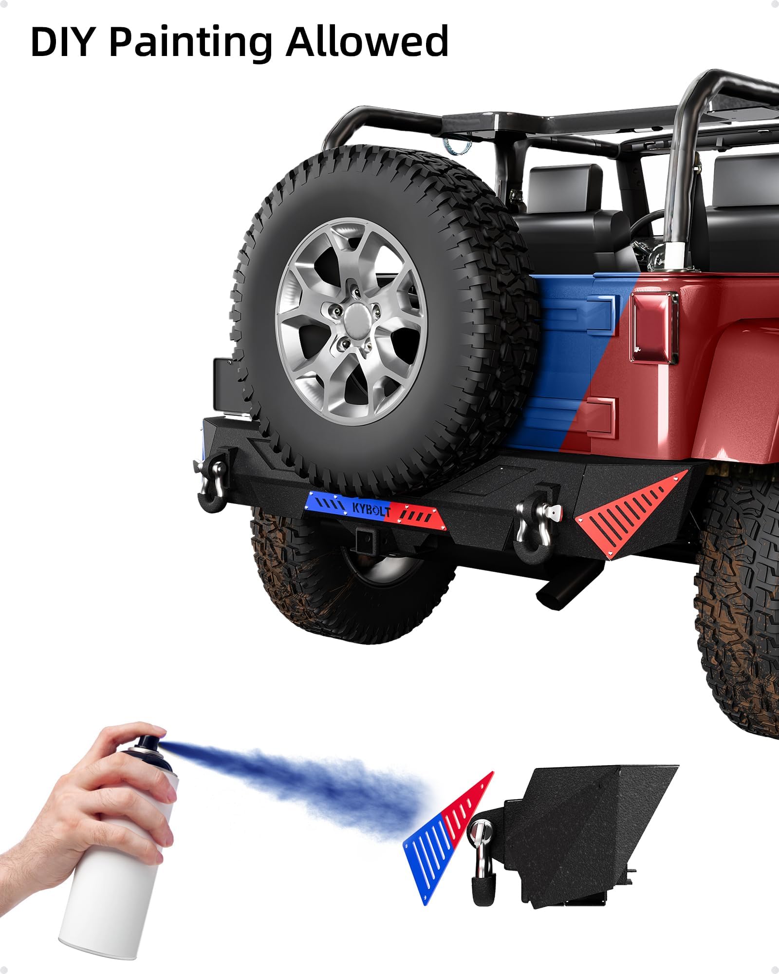 Garvee Rear Bumper Compatible with 2007-2018 Jeep Wrangler JK & JKU Unlimited (2/4 Doors), Off Road Back Bumper with Hitch Receiver & 2 x D-Rings Paintable Armor