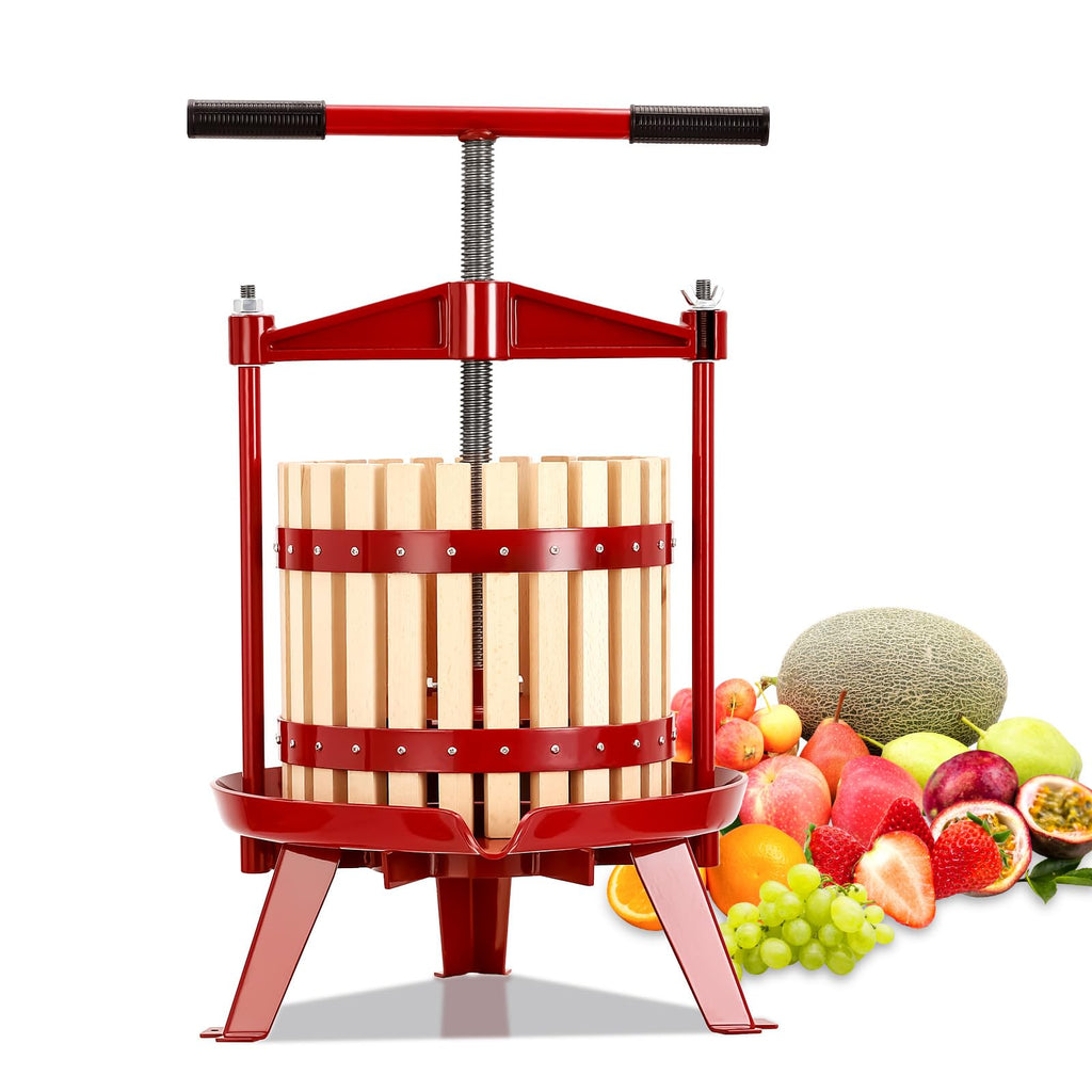 Garvee Fruit Wine Press 3.17 Gal, Wood Steel Fruit and Wine Press with 1 Pack Filter Bag, Traditional Juicer Manual T-Handle Fruit Press, Triangular Structure, Juicer Grinder Making Press for Outdoor Kitchen