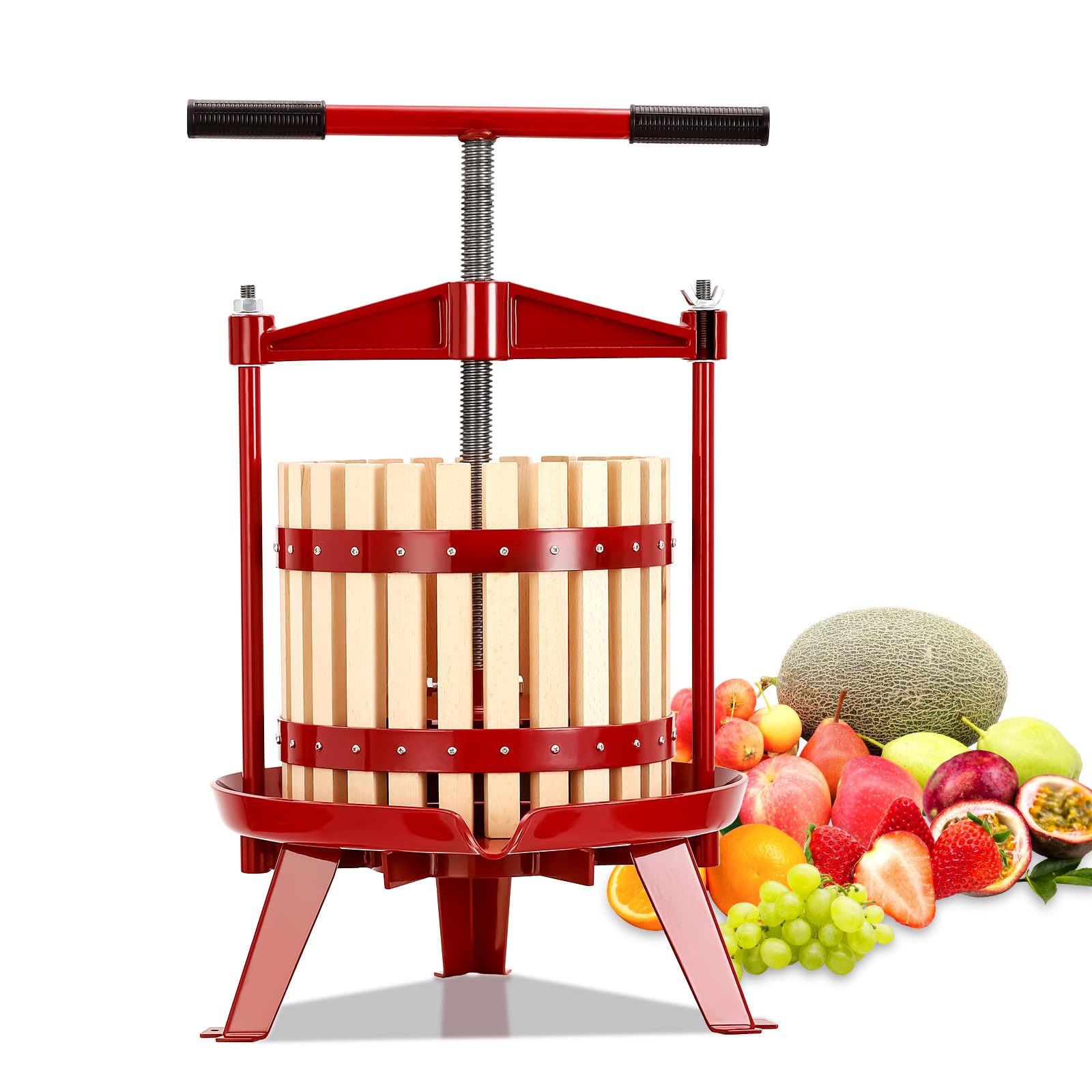 Garvee Fruit Wine Press 3.17 Gal, Wood Steel Fruit and Wine Press with 1 Pack Filter Bag, Traditional Juicer Manual T-Handle Fruit Press, Triangular Structure, Juicer Grinder Making Press for Outdoor Kitchen