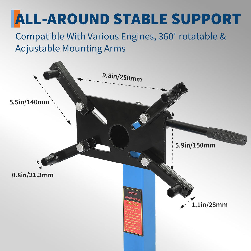 Garvee Engine Stand 1300 LBS Rotating Motor Stand with 360° Rotating Head, Adjustable Arms, Casters for Vehicle Maintenance, Auto Repair, Steel, Black