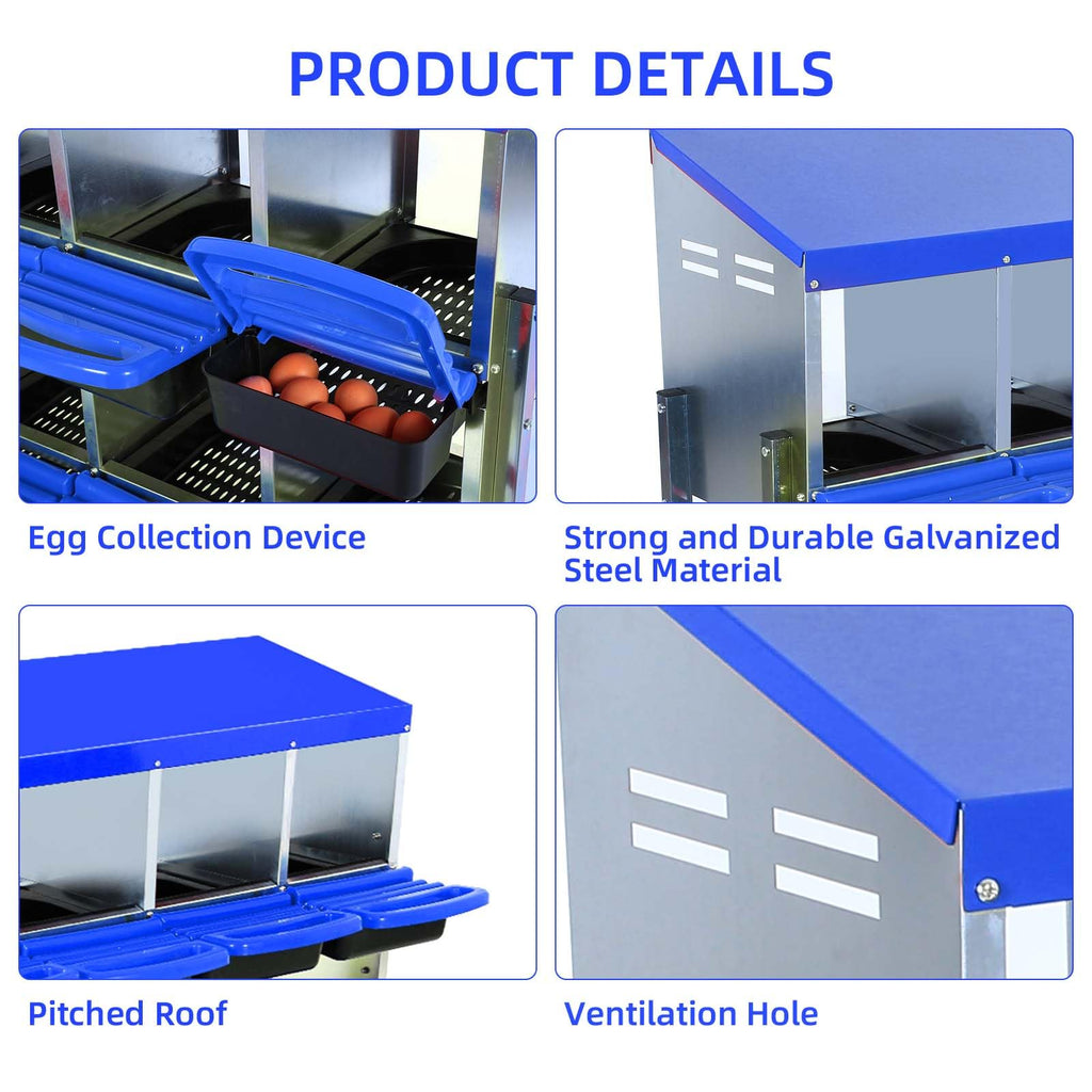 Garvee Chicken Nesting Box 6-Hole Roll Away Egg Laying Box with Lid Heavy-Duty Galvanized Steel Rustproof Design Wall-Mountable Blue
