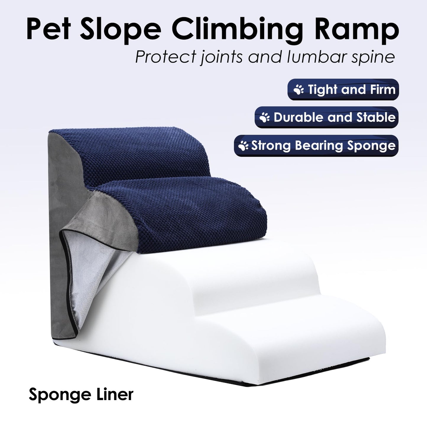 Garvee Dog Stairs for Small Dogs, High Density Foam Dog Stairs 4 Tiers with Non-Slip Bottom for for High Beds Or Couch, with Removable Cover, Best for Dogs Injured,Older Cats,Pets