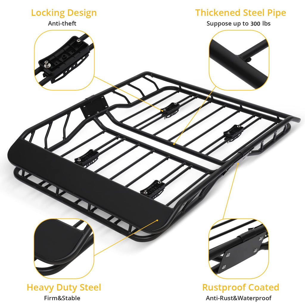 Garvee 63x43 Inch Roof Rack Basket, Heavy Duty Steel Basket Universal Rooftop Cargo Carrier, 300Lbs Load Roof Basket for SUV Pick Up Truck Cars