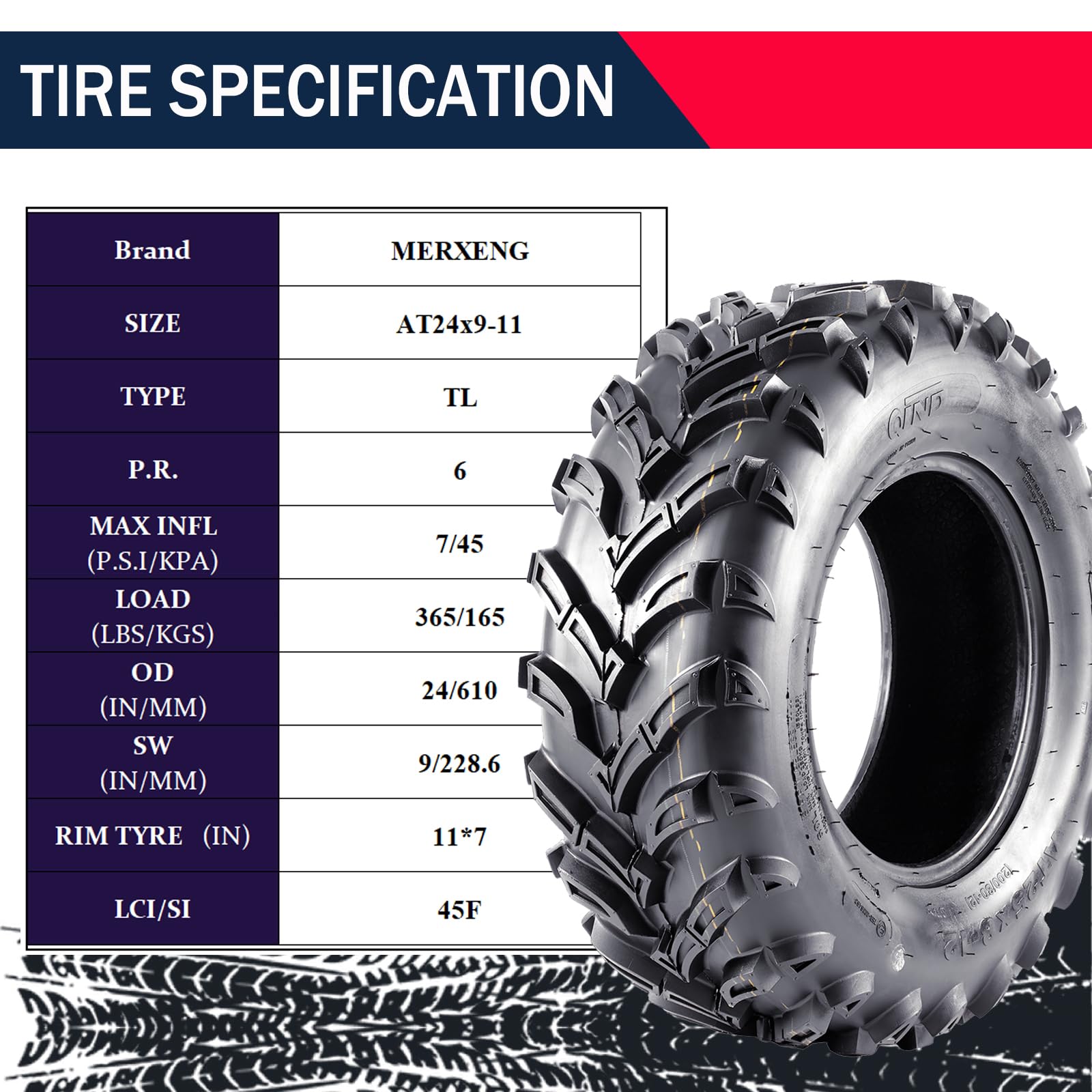 Garvee Atv Tires, AT24x9-11-6PR TL MARS Compatible with