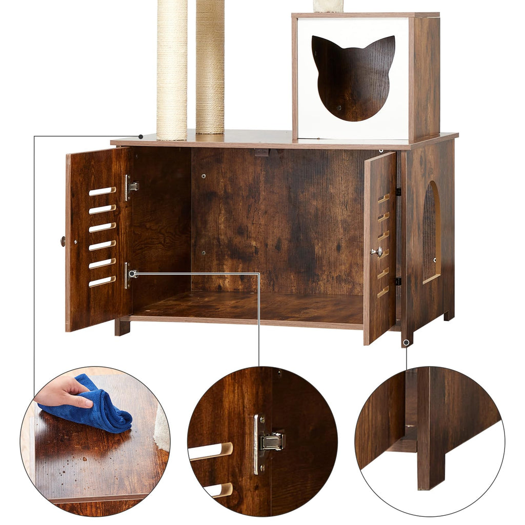 Garvee Cat Tree with Litter Box Furniture Hidden Enclosure, 2-in-1 Modern Tower, Cat Condo with Scratching Posts
