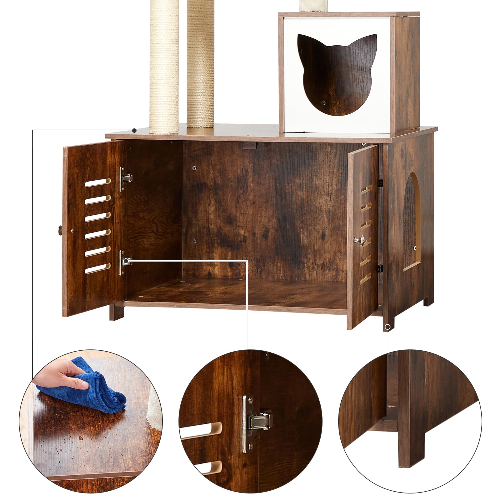 Garvee Cat Tree with Litter Box Furniture Hidden Enclosure, 2-in-1 Modern Tower, Cat Condo with Scratching Posts