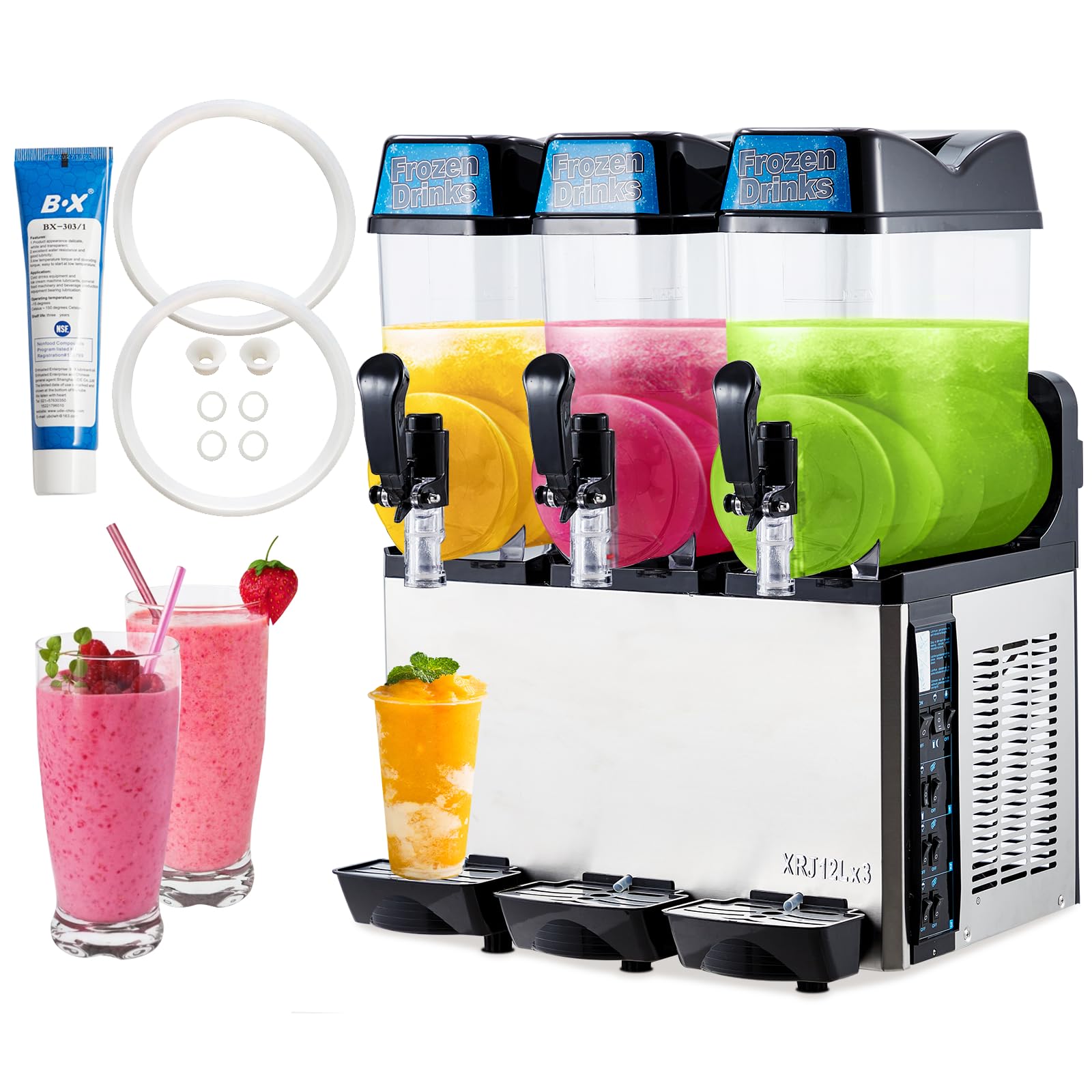 Garvee Commercial Slushy Machine 36L (12L x3) 660W – Stainless Steel & Food-Grade PC Tanks for Restaurants, Bars, Events