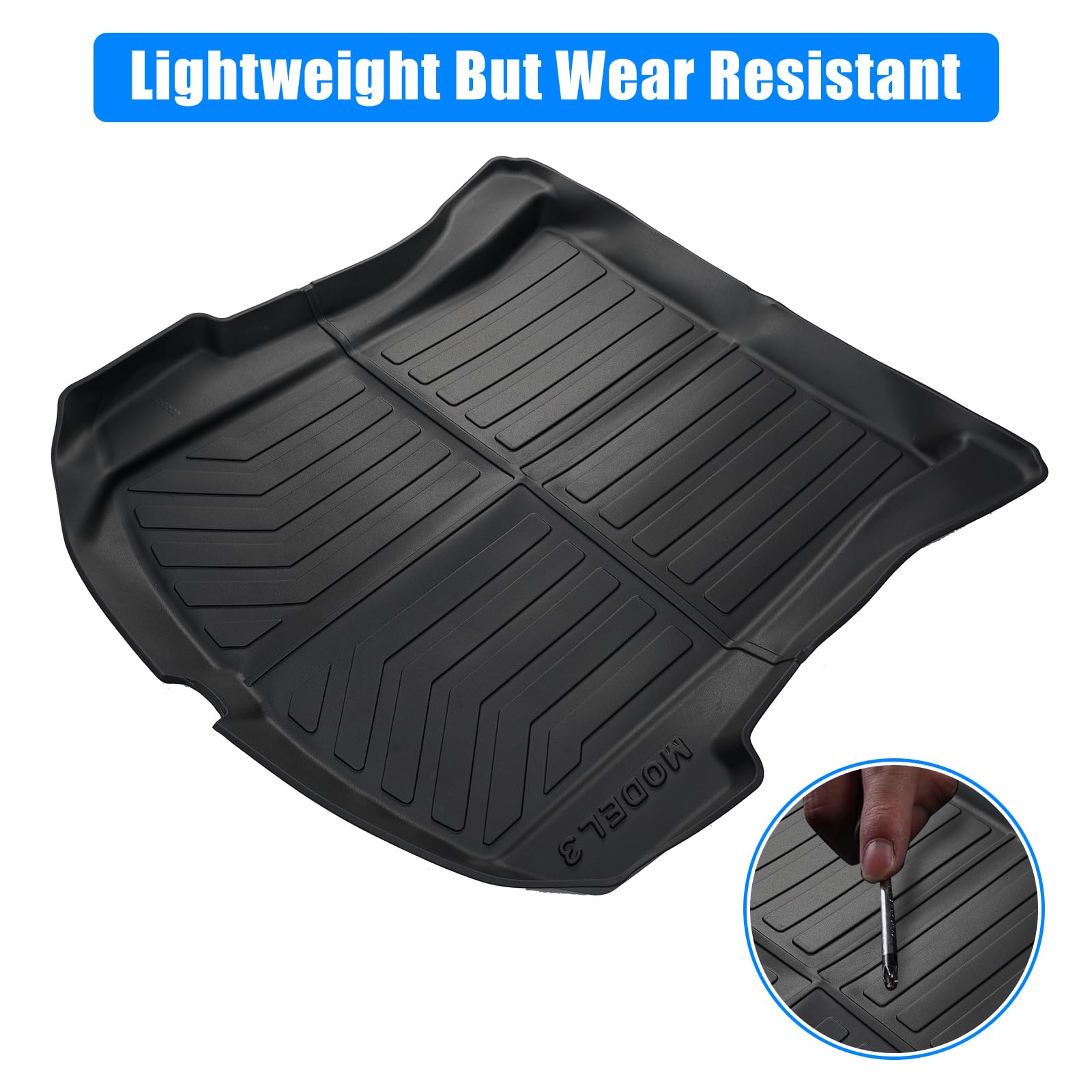 Garvee Trunk Mat for 2017-2023 Tesla Model 3 - All-Weather TPE Rear Cargo Protector, Durable and Non-Slip Floor Mat (Black)