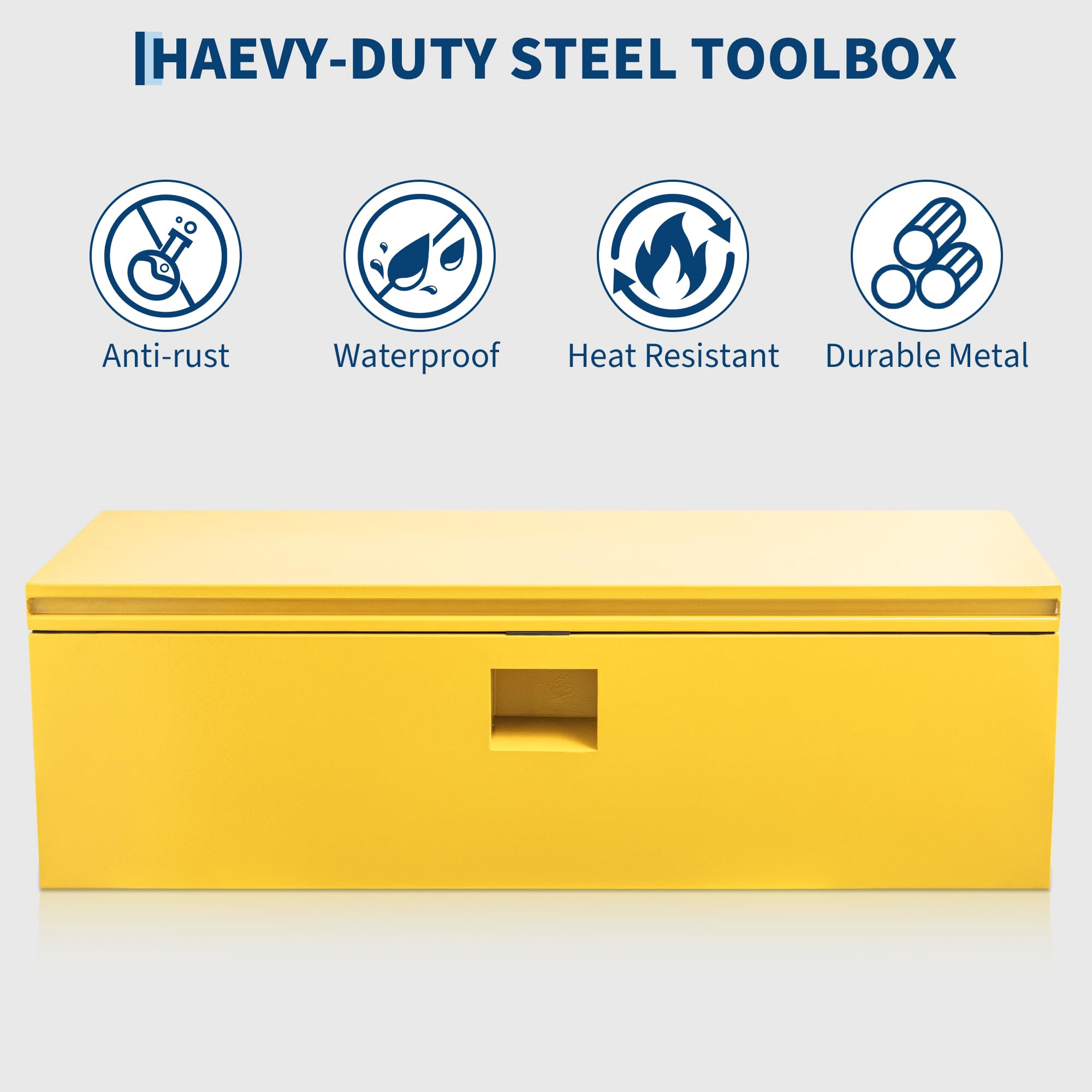 Garvee 48"X15"X15" Steel Truck Tool Box - Heavy-Duty, Dual Lids, Lockable, Weatherproof Storage for Pickup Truck Beds, RVs, and Trailers, Yellow
