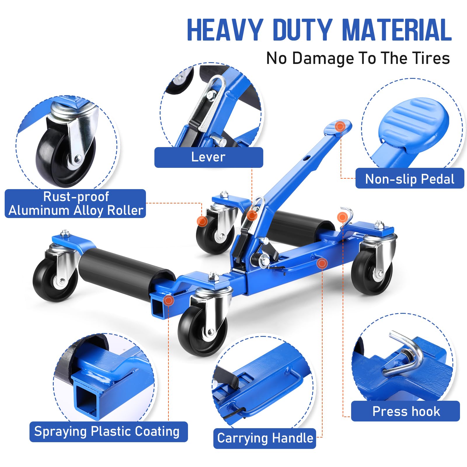Garvee Mechanical Wheel Dolly Reinforced Steel 1500 lbs Capacity 12" Wheel Clearance Rust-Resistant Powder Coating