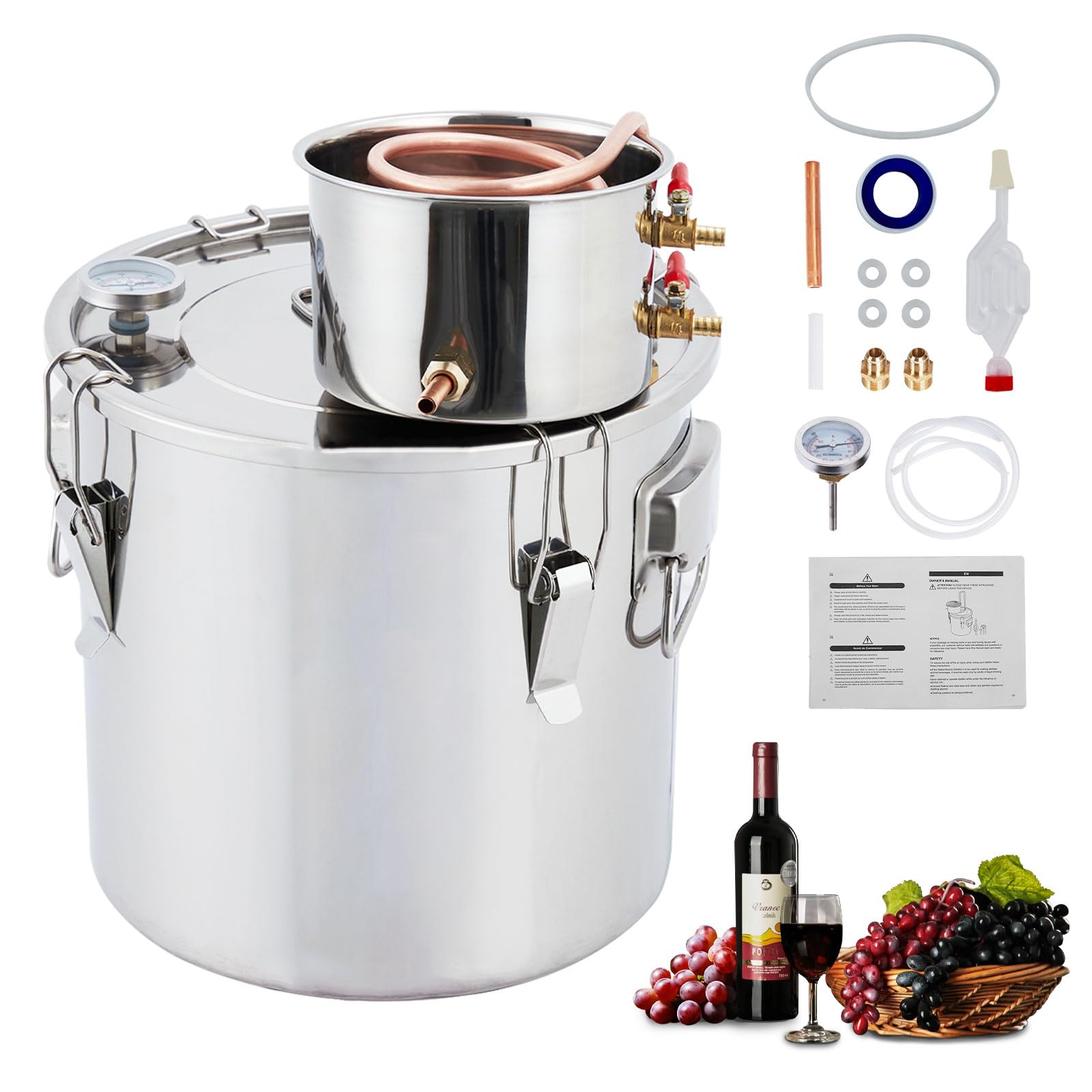 Garvee 5Gal(2 Pots) Alcohol Distiller, Stainless Steel Kit with Copper Tube for Home Brewing Whisky, Wine, Brandy