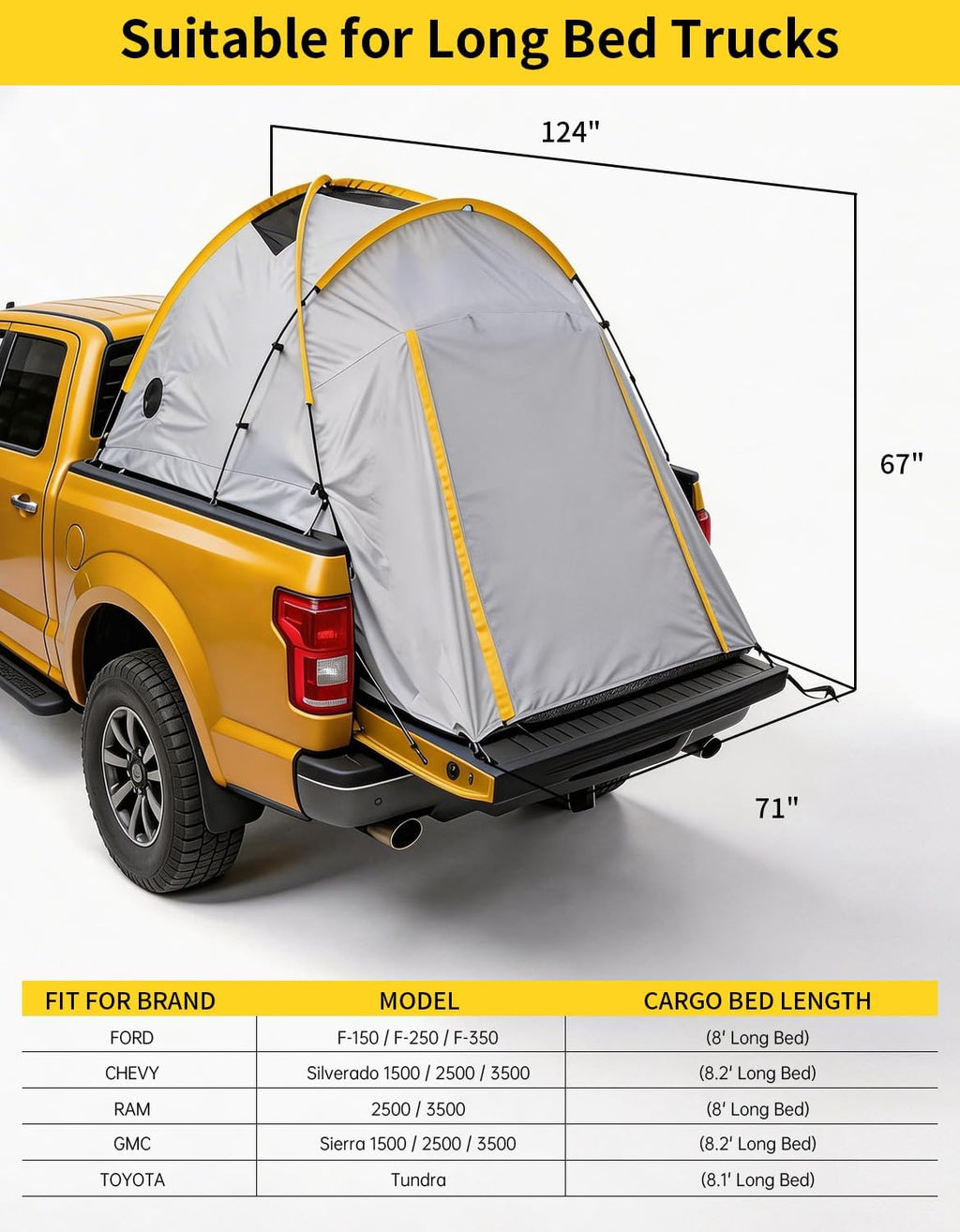 Garvee Pickup Truck Tent with Awning Shade Waterproof Oxford for 5.5-6.3 FT Truck Bed Camping Travel Outdoor Activities