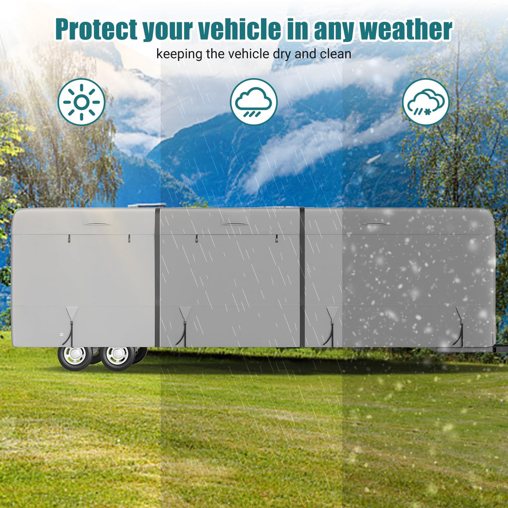 Garvee RV Cover, 22’-24’ Heavy Duty RV Travel Trailer Cover, Windproof Waterproof 4 Layers Non-Woven Fabrics Top Cover with Adhesive Repair Patches, Reflective Strips, Rich Accessories, Grey
