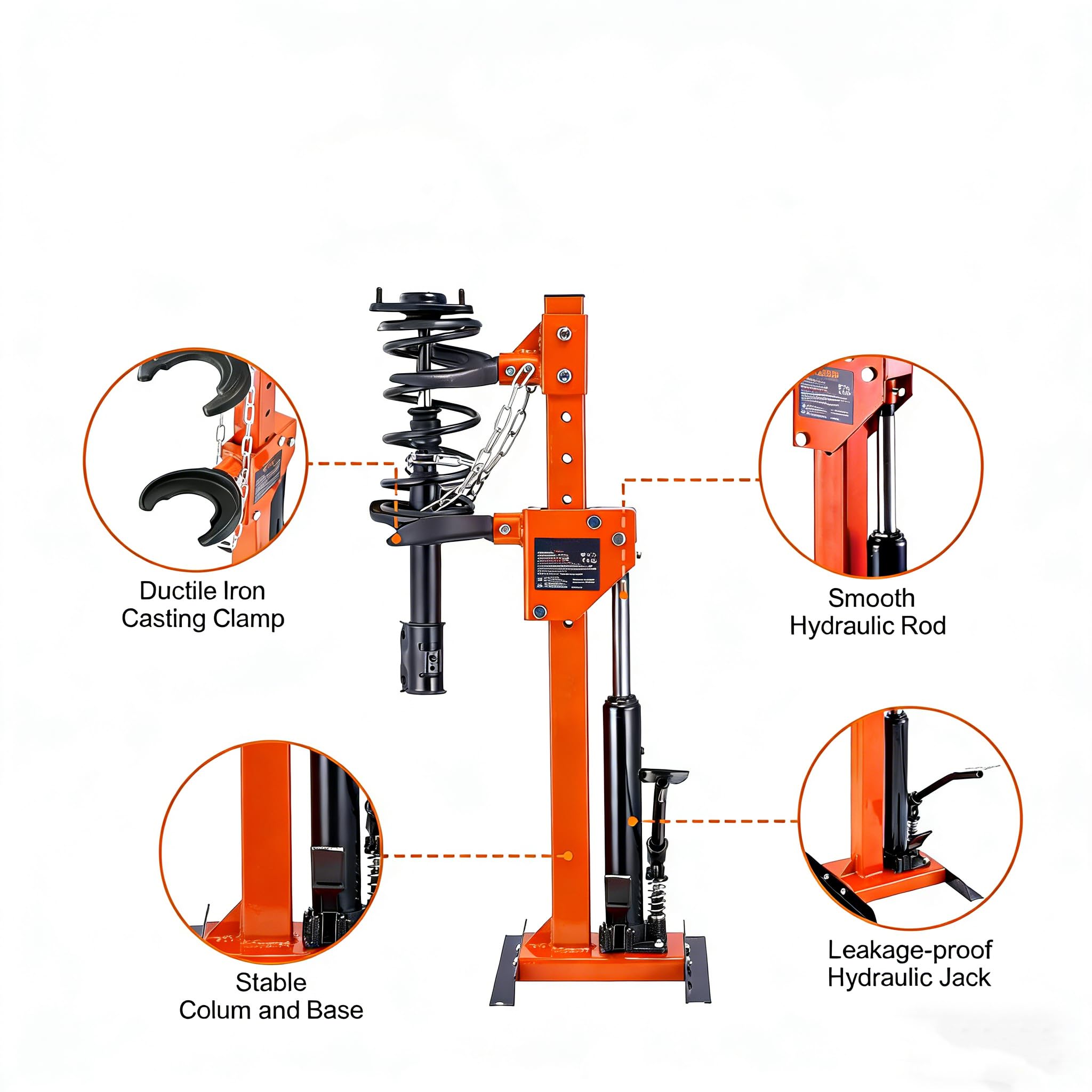 Garvee Professional Hydraulic Coil Spring Compressor, Heavy-Duty Foot-Operated Strut & Shock Tool with Safety Lock, Industrial-Grade Design, Global Fit for Cars, SUVs, and Trucks, Orange