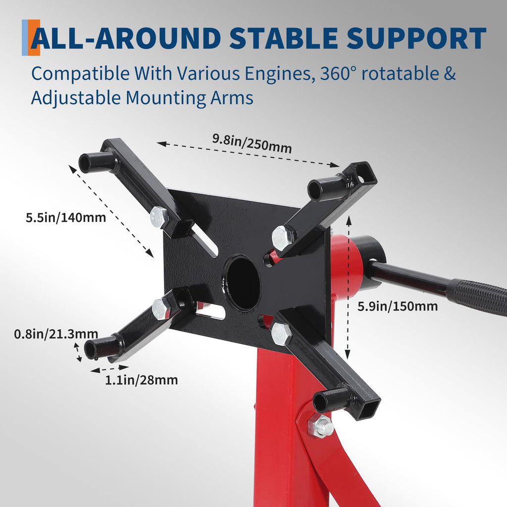 Garvee Engine Stand 2000 LBS Rotating Motor Stand with 360° Rotating Head 4-Adjustable Arms 6-Casters for Vehicle Maintenance Auto Repair