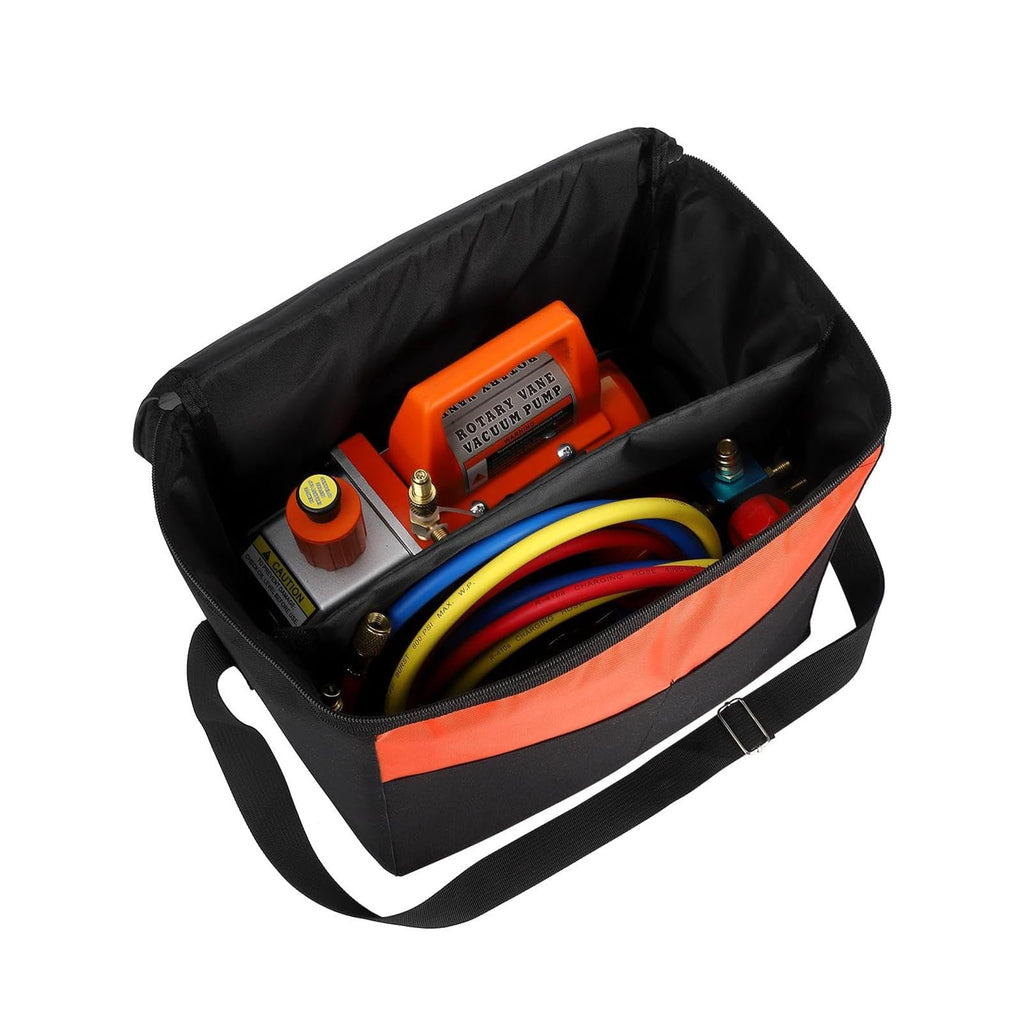 Garvee 110V 1/4 HP 3.5CFM Rotary Vane Vacuum Pump + Manifold Gauge Set + Aluminum Alloy + Brass Fittings + HVAC Refrigeration Recharging + Carry Bag Without Leak Detector