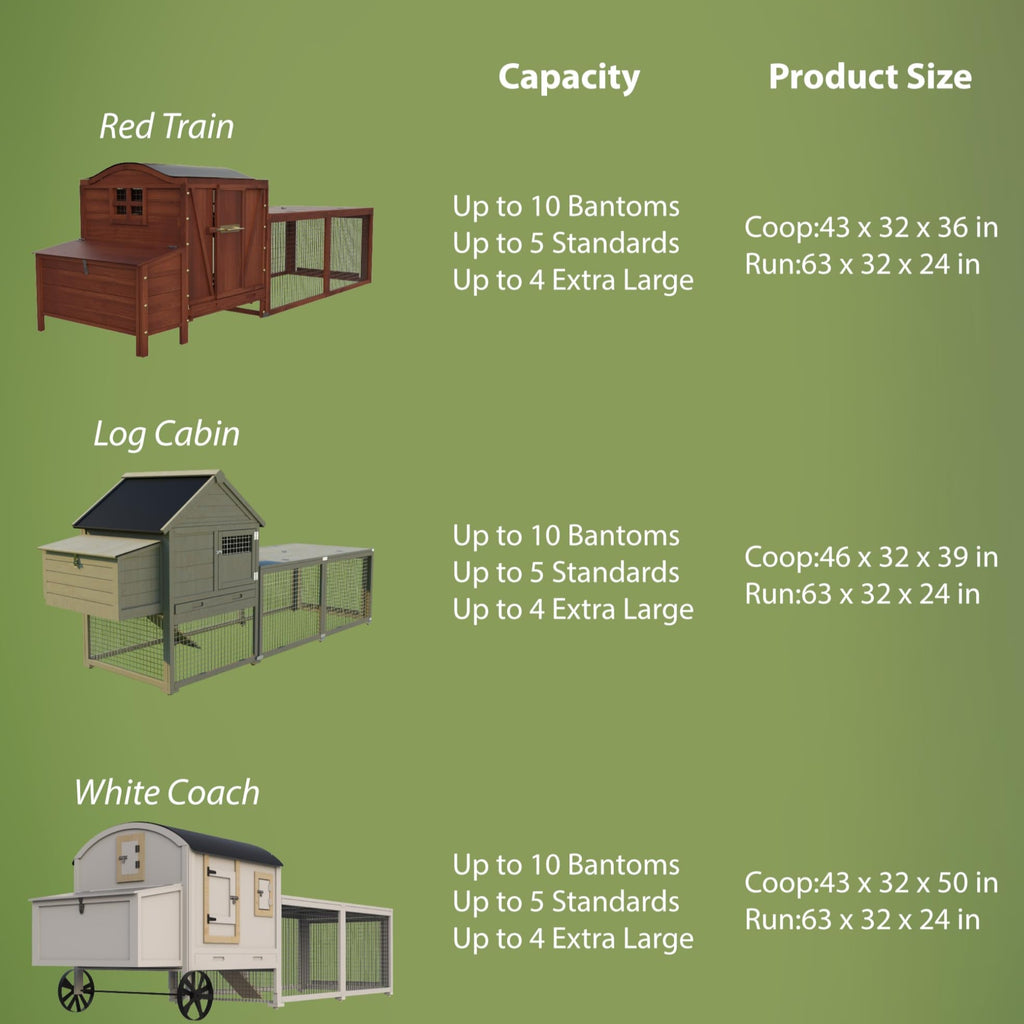 Garvee Chicken Coop, Outdoor Chicken Coop for 3-5 Chickens, 106in Chicken Coop with Run, Wooden Chicken Coop with Waterproof Roof, Nesting Box, Pull Out Trays and Ramp, Red Train