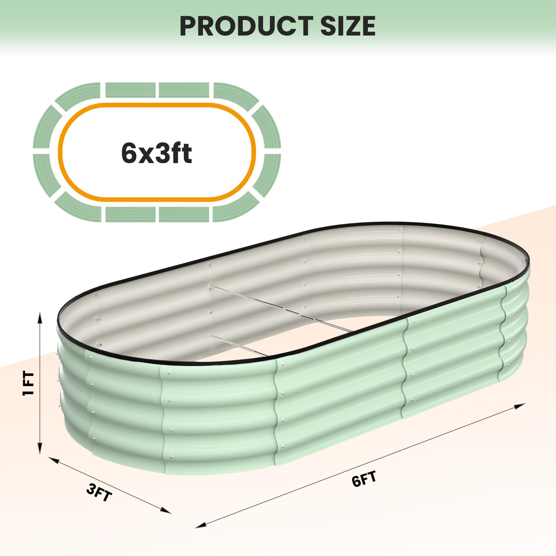 Garvee 2-Pack 6'x3'x1' Oval Galvanized Raised Garden Beds - Open Base, Large Metal Planter Boxes for Vegetables & Flowers, Tool-Free Assembly, Green
