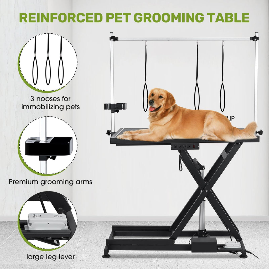 Garvee 50" Professional Dog Grooming Table,Heavy Duty X-Type Electric Lift Large Pet Grooming Table w/Aluminum Dog Grooming Arm,Anti Slip Tabletop,Tool Organizer/Dog Grooming Station(Black, 50")