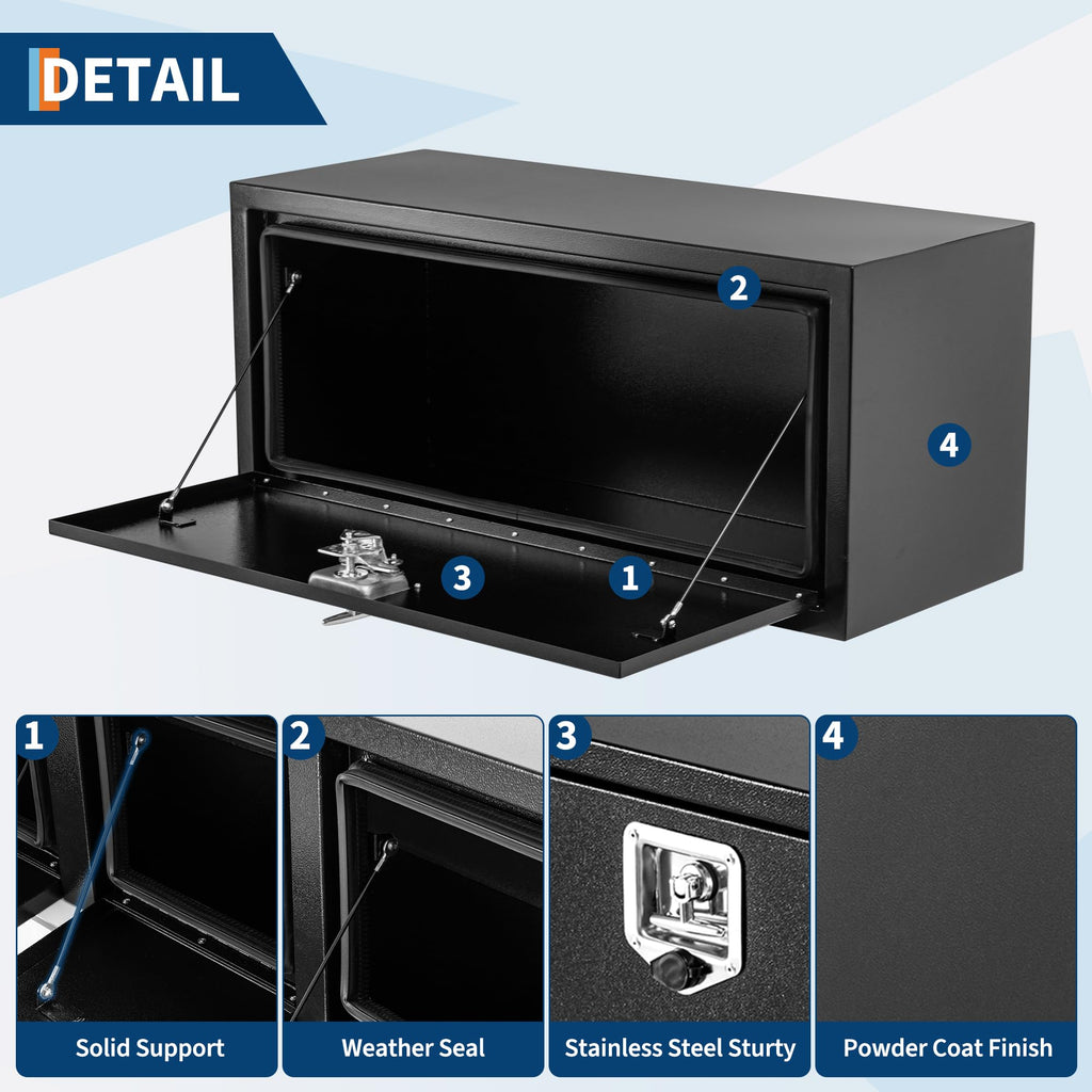 Garvee 36'' Black Steel Underbody Truck Tool Box with T-Handle Lock, Heavy Duty Storage Organizer for Pickup Truck Bed, RV, Trailer, 36"x14"x16"