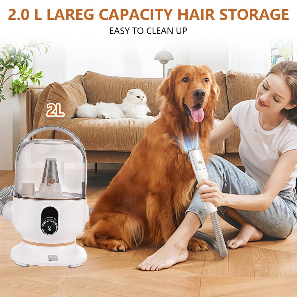 Garvee Pet Grooming Vacuum, 13.4Kpa Suction Power, 2 L Large Dust Cup Low Noise Dog Hair Remover , 5 Professional Grooming Kit for Dogs and Cats, Orange