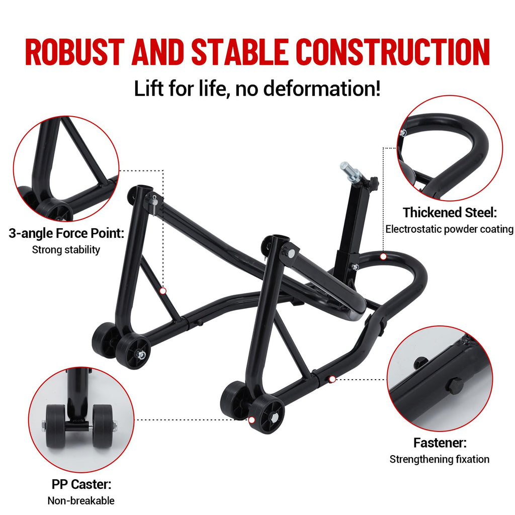 Garvee Motorcycle Rear Stand – 850 lbs Heavy-Duty Swingarm Spool Lift, U-Fork Design – Universal Fit for Most Bikes, Black