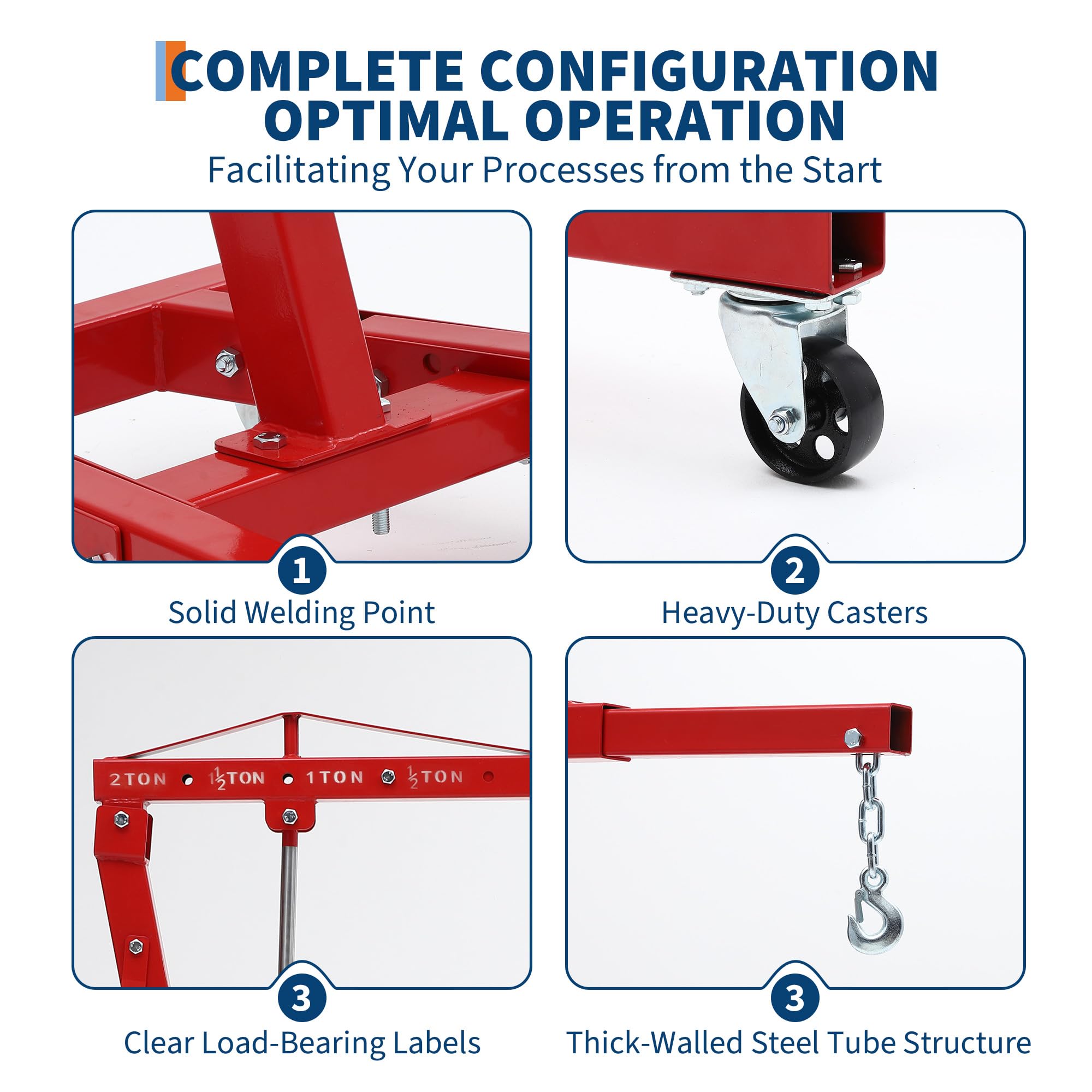 Garvee Engine Hoist Cherry Picker 2 Ton Folding Hydraulic Shop Crane with Telescopic Boom 24-48" Reach, Red