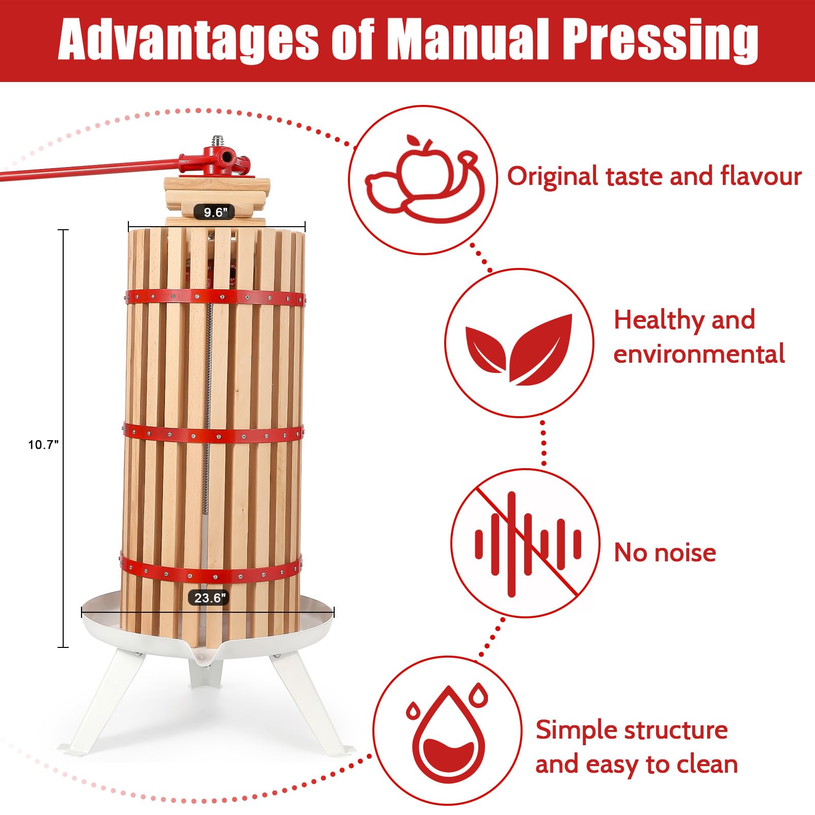 Garvee 7.9 Gal Manual Fruit Wine Press, Wood Steel Fruit and Wine Press With T-Handle, Stable Triangular Structure, Wine Making Press for Outdoor, Kitchen, Manual Assembly Required