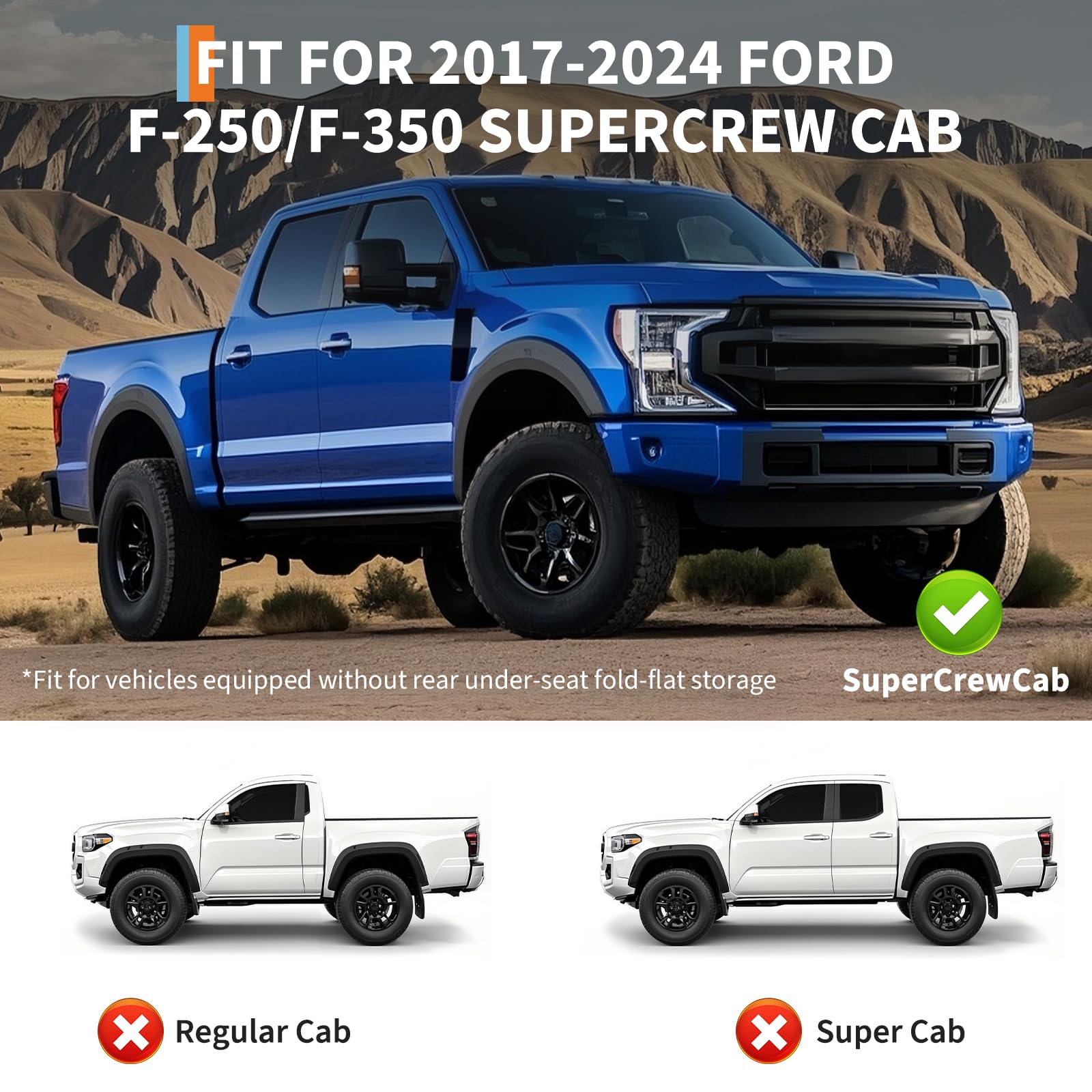 Garvee Floor Mats for 2017-2024 Ford F-250/F-350 SuperCrew Cab, All Weather TPE Truck Liners, Front & Rear Row, Black