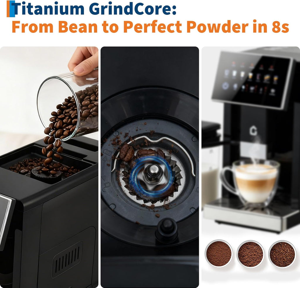 GARVEE 3rd-Gen Espresso Coffee Maker with Milk Frother - Removable Brewer/Grinder, Adjustable Coarseness/Flavor, 3-Level Coffee/Milk Volume, Detachable Milk Tank for Home Baristas, Black Spray Paint