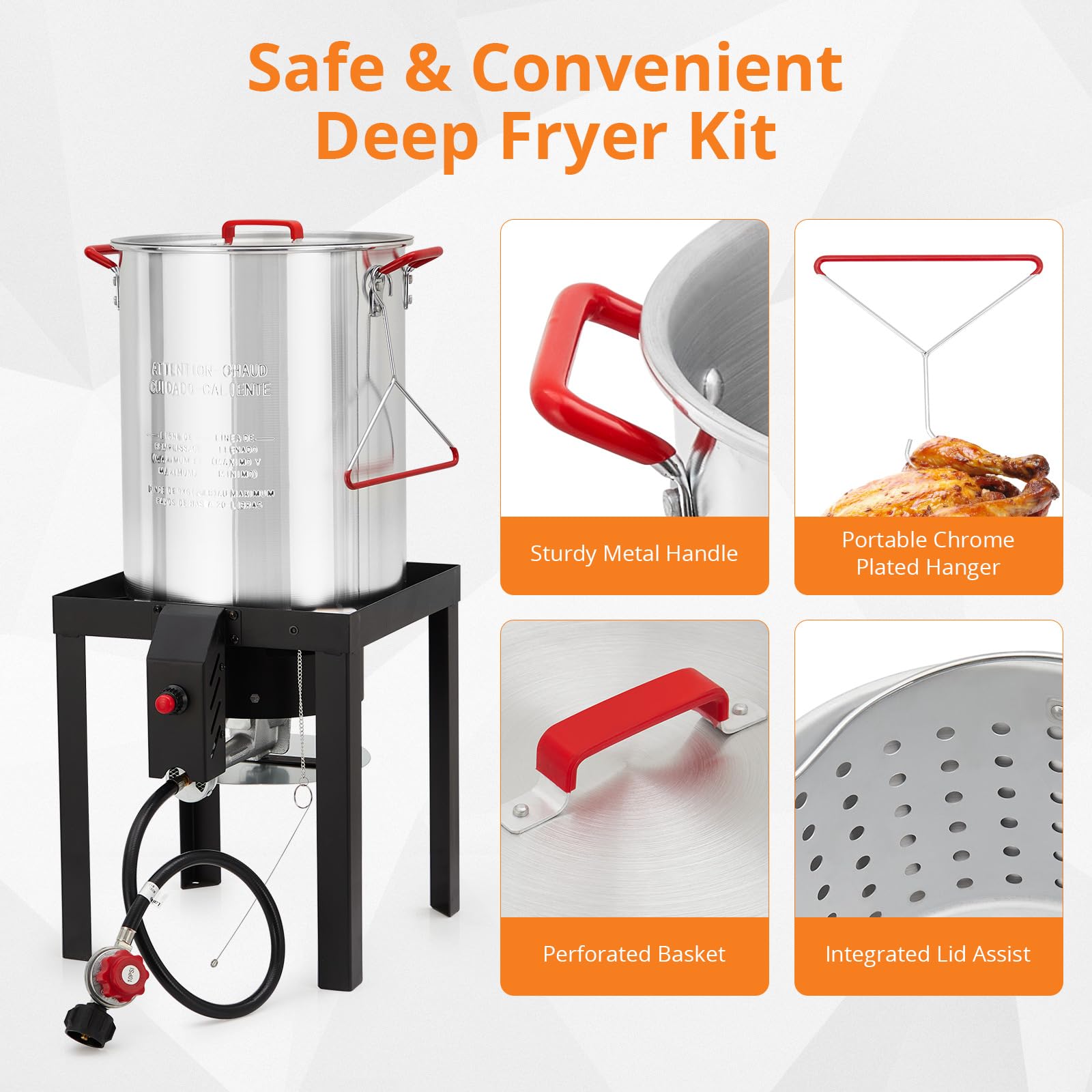 Garvee 30 Qt Turkey Deep Fryer & 10 Qt Fish Fryer Kit - Aluminum Crawfish Boiler Pot with 38,000 BTU Outdoor Propane Burner, Thermometer & Turkey Rack