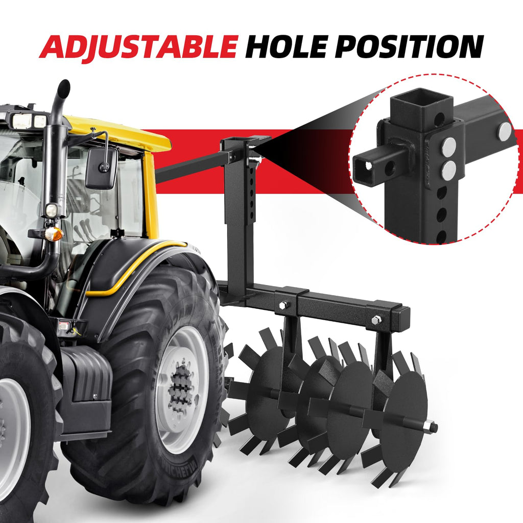 Garvee Disc Plow Harrow 32 Inch with Universal 2" Receiver Mount for ATV/UTV, Adjust Height Heavy Duty Width Cut Disc Plow Durable Steel Round Plow Harrow (Disc Plow Harrow/Receiver)