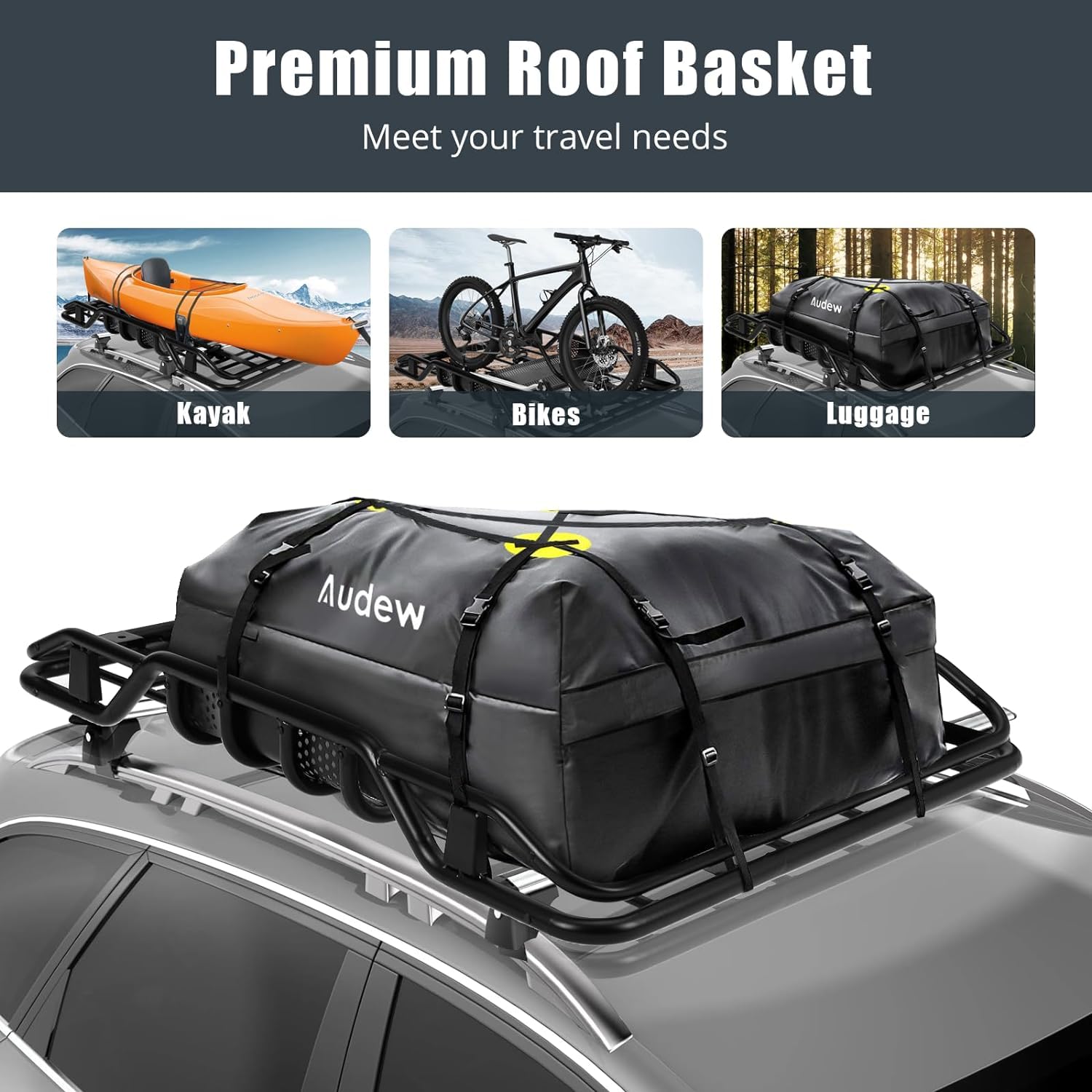 Garvee Heavy-Duty 63"x43.3" Metal Roof Rack Cargo Basket – 165lbs Capacity Rooftop Carrier for SUV, Truck, Car