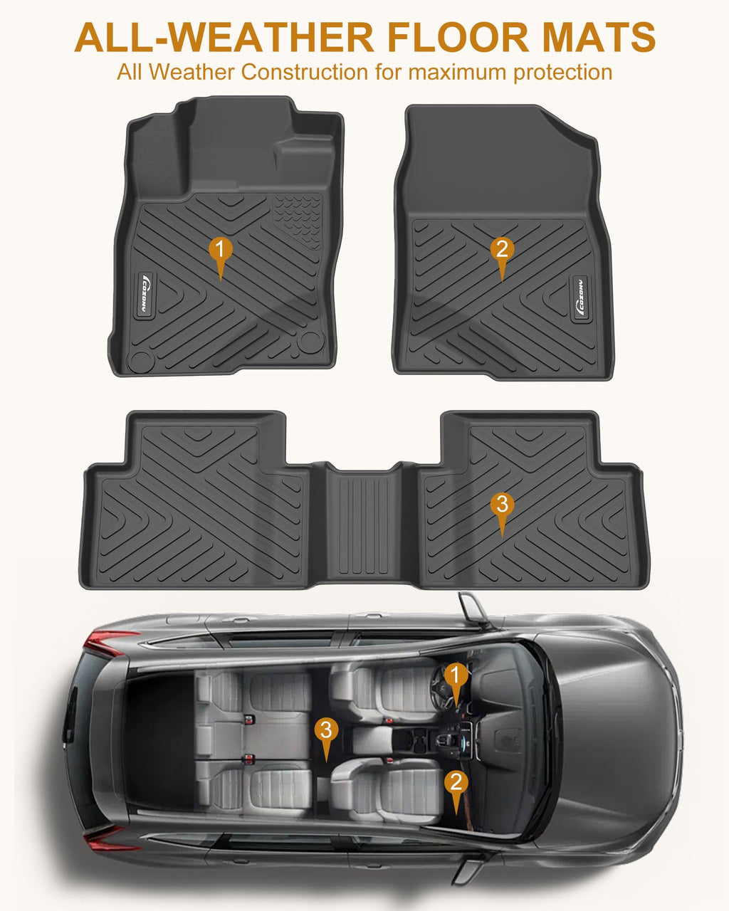 Garvee TPE All Weather Floor Mats for Nissan Altima 2013-2018 Custom Fit Front & 2nd Row Black