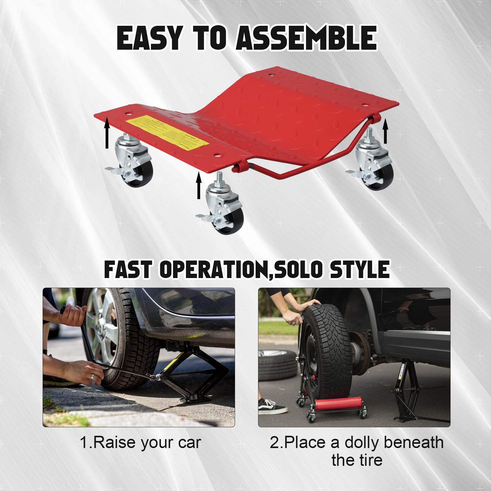 Garvee Red Car Dollies Set of 4 Heavy Duty Vehicle Wheel Dolly for Garage Moving Cars Motorcycles Trucks 11.8x16x4.3 in