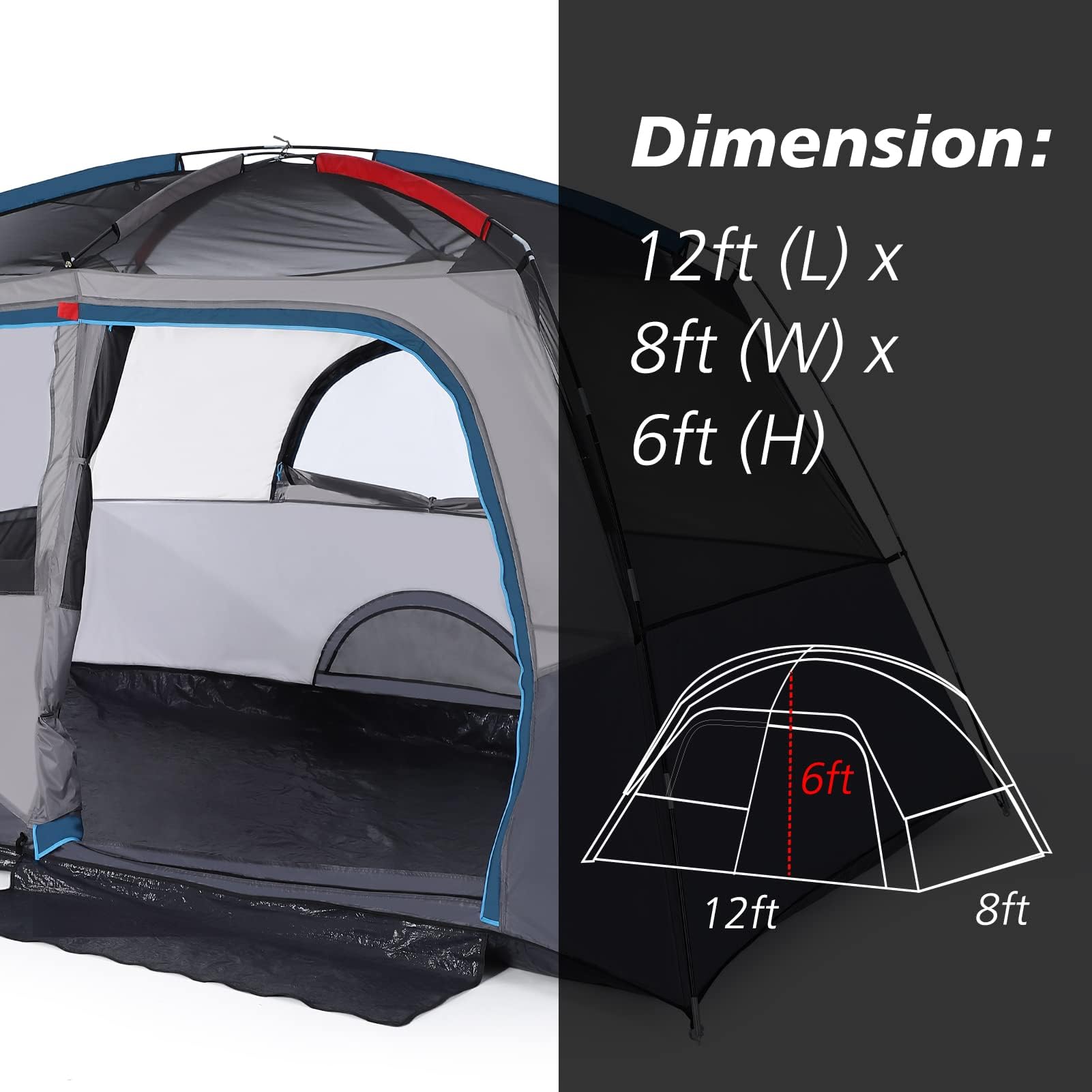 Garvee Camping Tent, Tent for Camping, Easy Set up Camping Tent 4 Person and 6 Person for Hiking Backpacking Traveling Outdoor (6 Person Instant), Light Blue, 12ft (L) x 8ft (W) x 72in（H