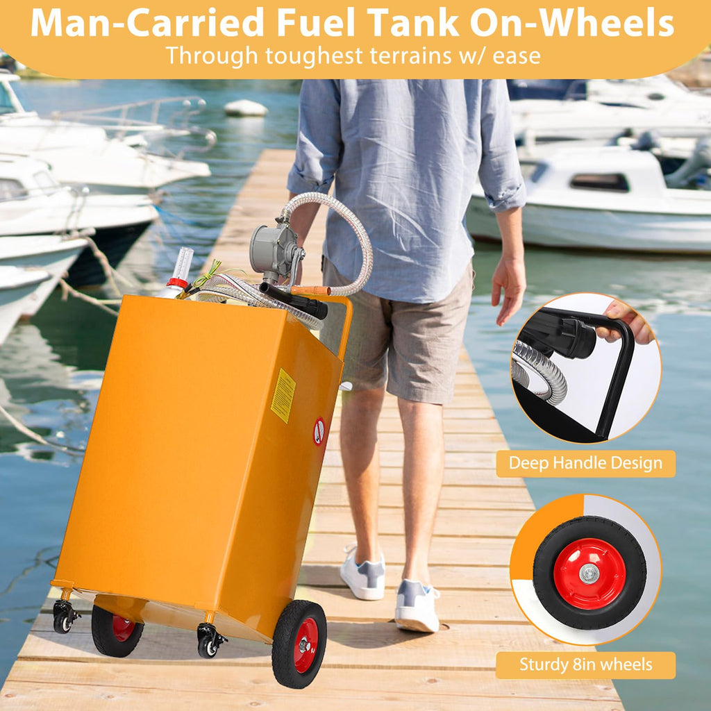 Garvee 35 Gal Fuel Caddy With Manual Pump Heavy Duty Gasoline Diesel Transfer Tank On Wheels Orange