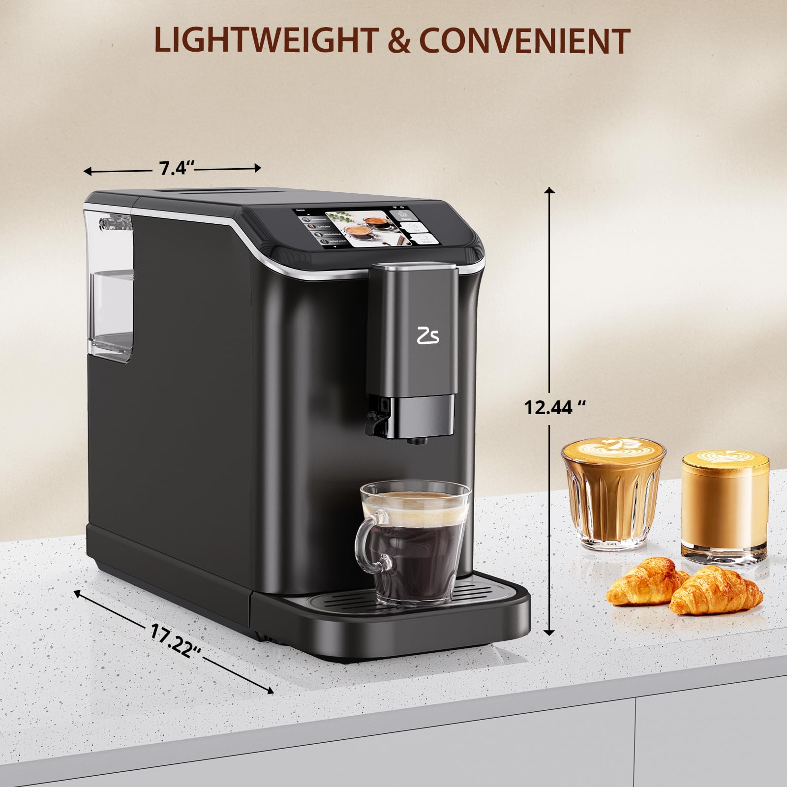 Garvee Fully Automatic Espresso Machine with Automatic Milk Frother, Built-In & Adjustable Espresso Bean Grinder, One-Touch Single/Double Shot for Espresso, 7 Coffee Varieties, 1.5 Liter, Black