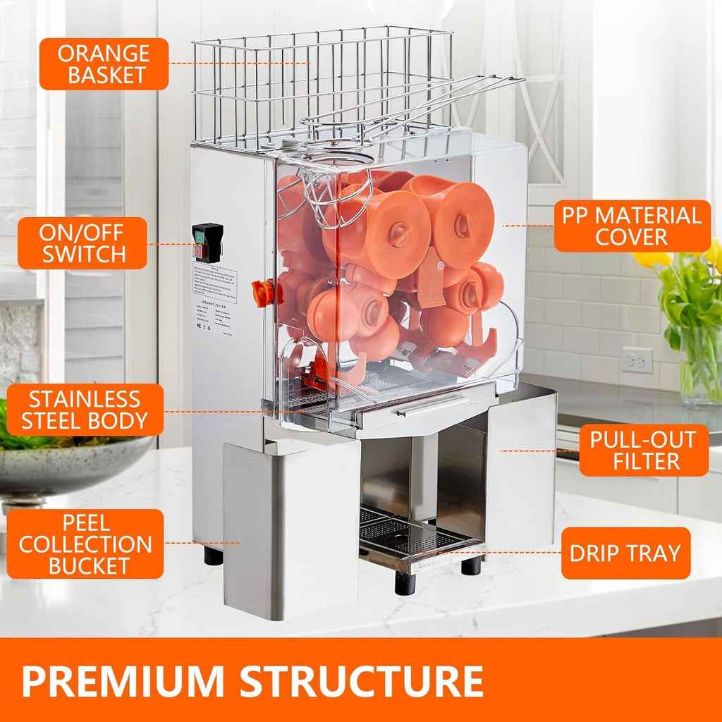 Garvee 120W Commercial Orange Juicer, 110V Electric Semi-Automatic