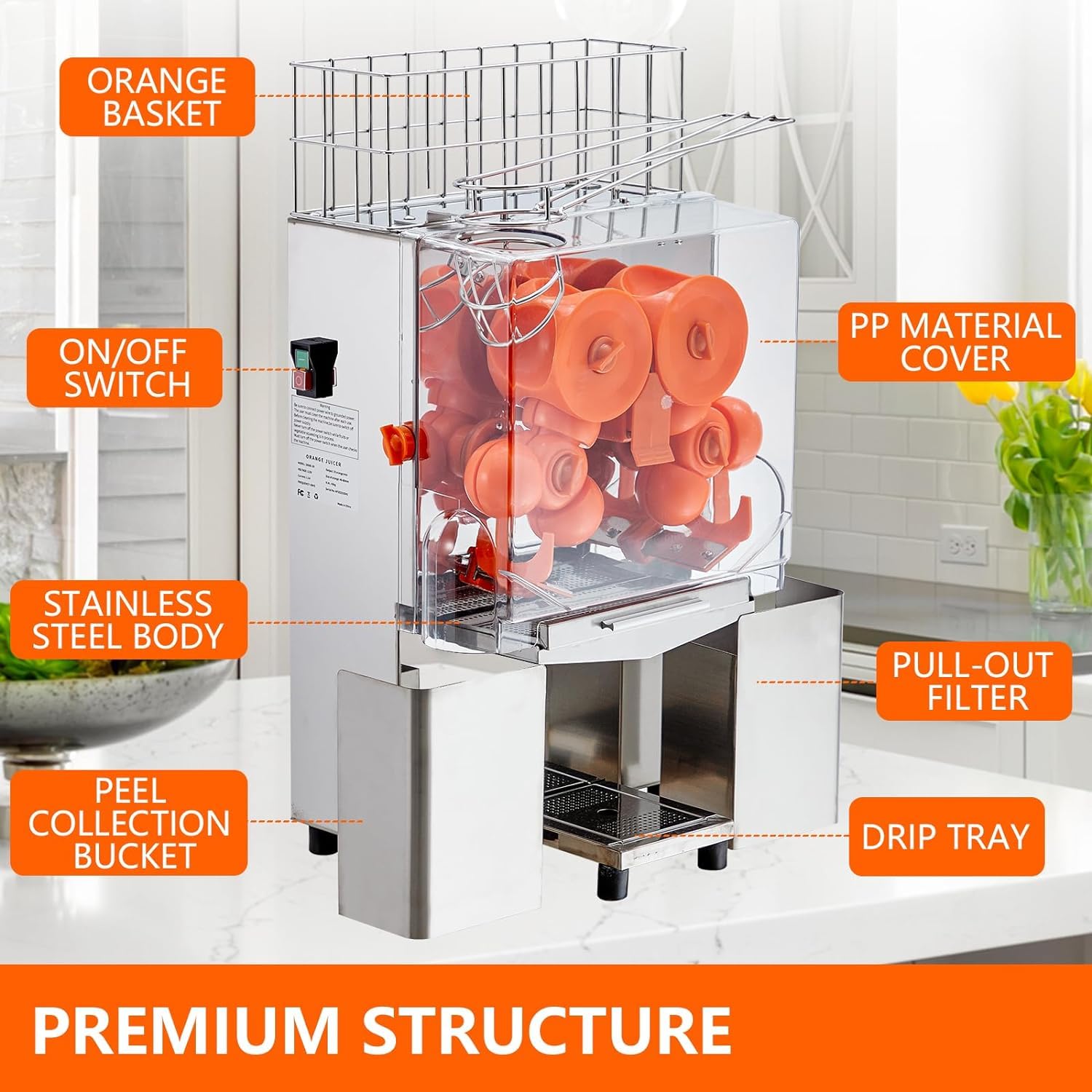 Garvee 120W Commercial Orange Juicer, 110V Electric Semi-Automatic