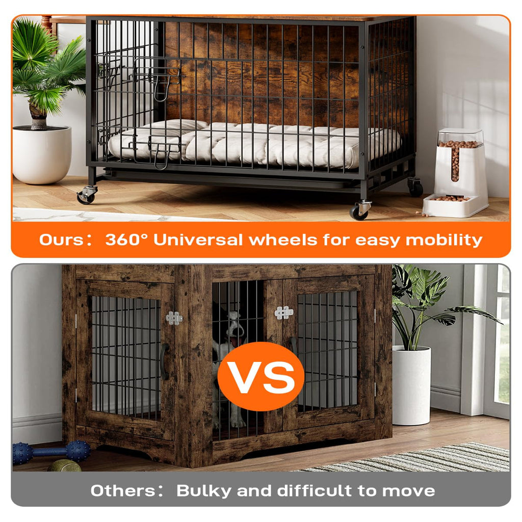 Garvee Dog Crate Furniture, Compact 27.2" Small Dog Dual-Entry Kennel Meets Elegant End Table, Effortless Maintenance, Chew-Resistant, Easy Mobility for Cozy Spaces, Brown