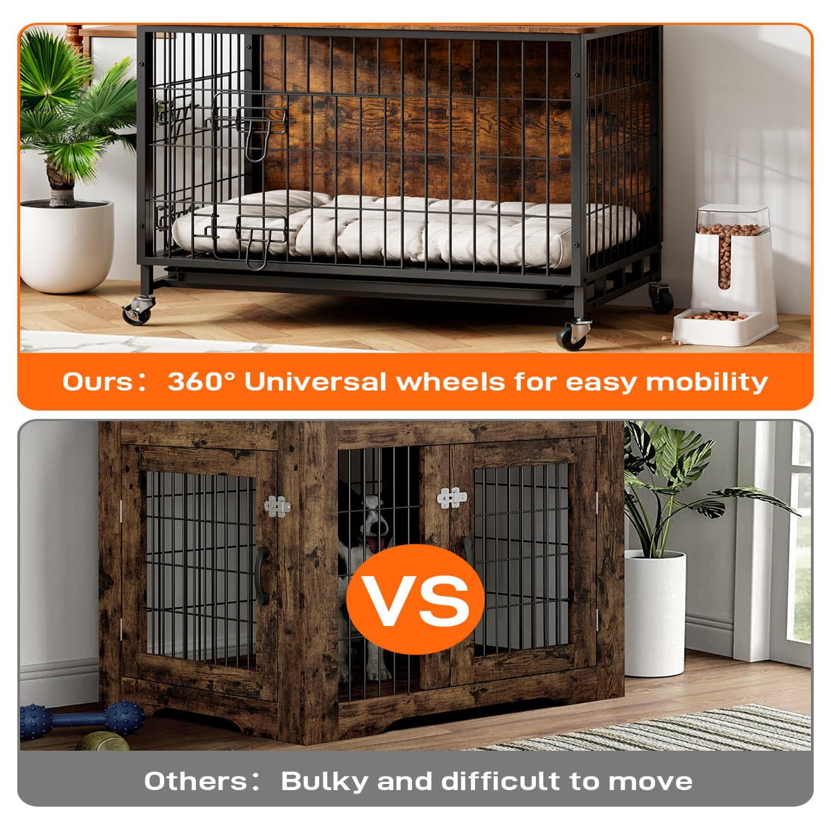 Garvee Dog Crate Furniture, Compact 27.2" Small Dog Dual-Entry Kennel Meets Elegant End Table, Effortless Maintenance, Chew-Resistant, Easy Mobility for Cozy Spaces, Brown